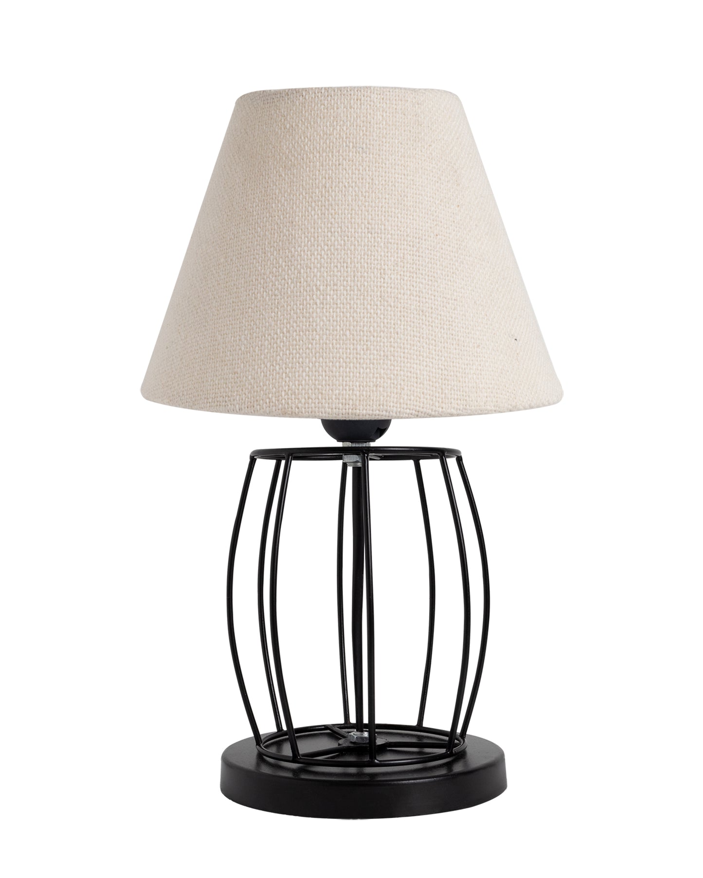 Modern Table Lamp, Metal Wire Cage Base Modern Fabric Lampshade for Home Office Cafe Restaurant,
