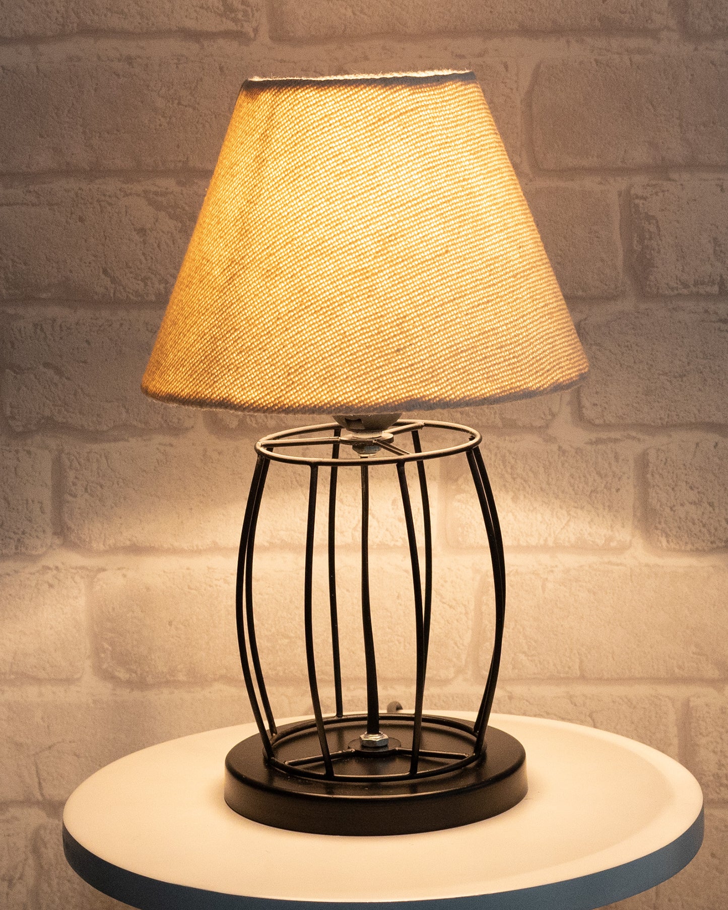 Modern Table Lamp, Metal Wire Cage Base Modern Fabric Lampshade for Home Office Cafe Restaurant,