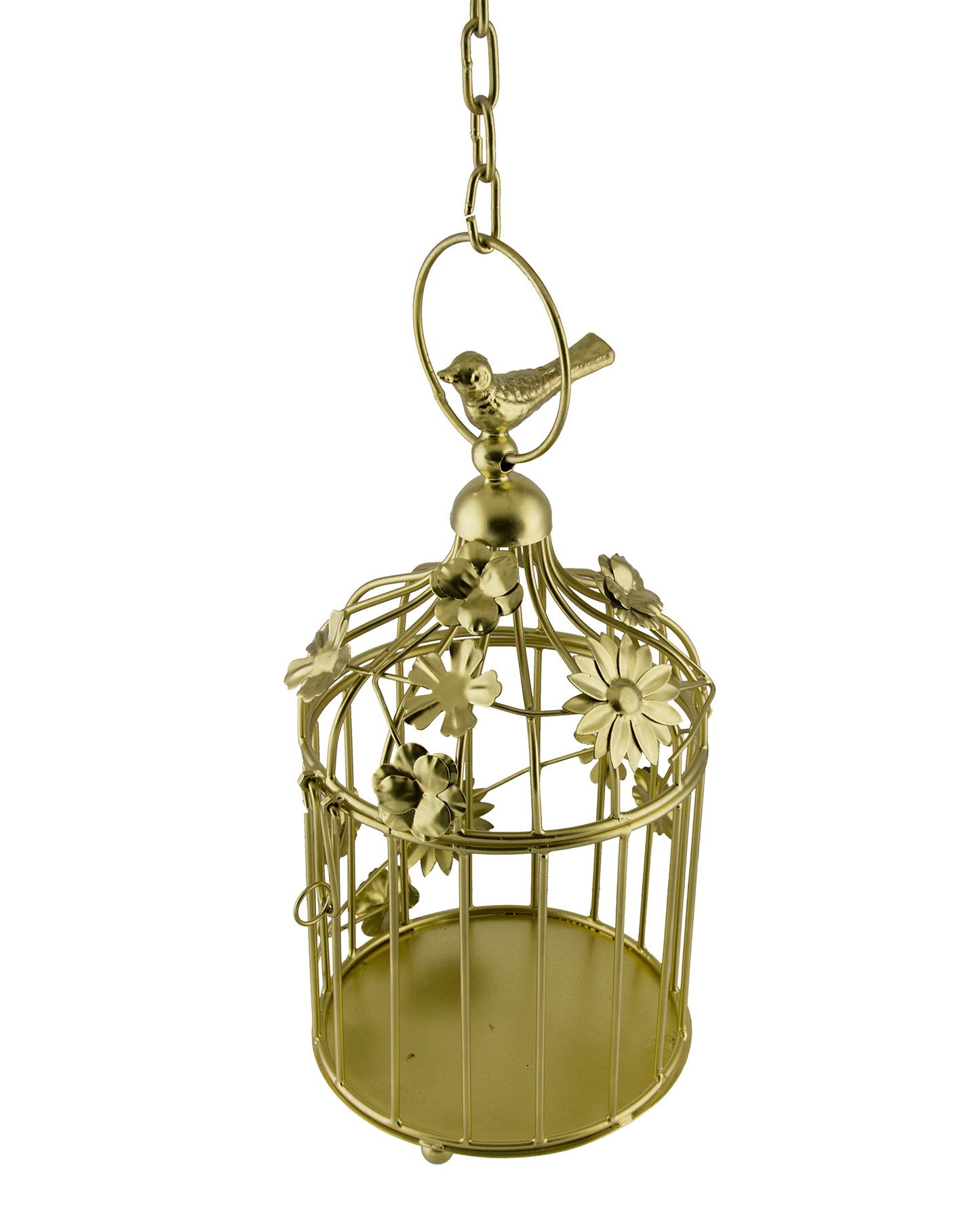 Modern Style Iron Decorative White Bird Cage Small with Hanging Chain Tabletop or Hanging Tealight Holder Candle Holder with Cork String Light