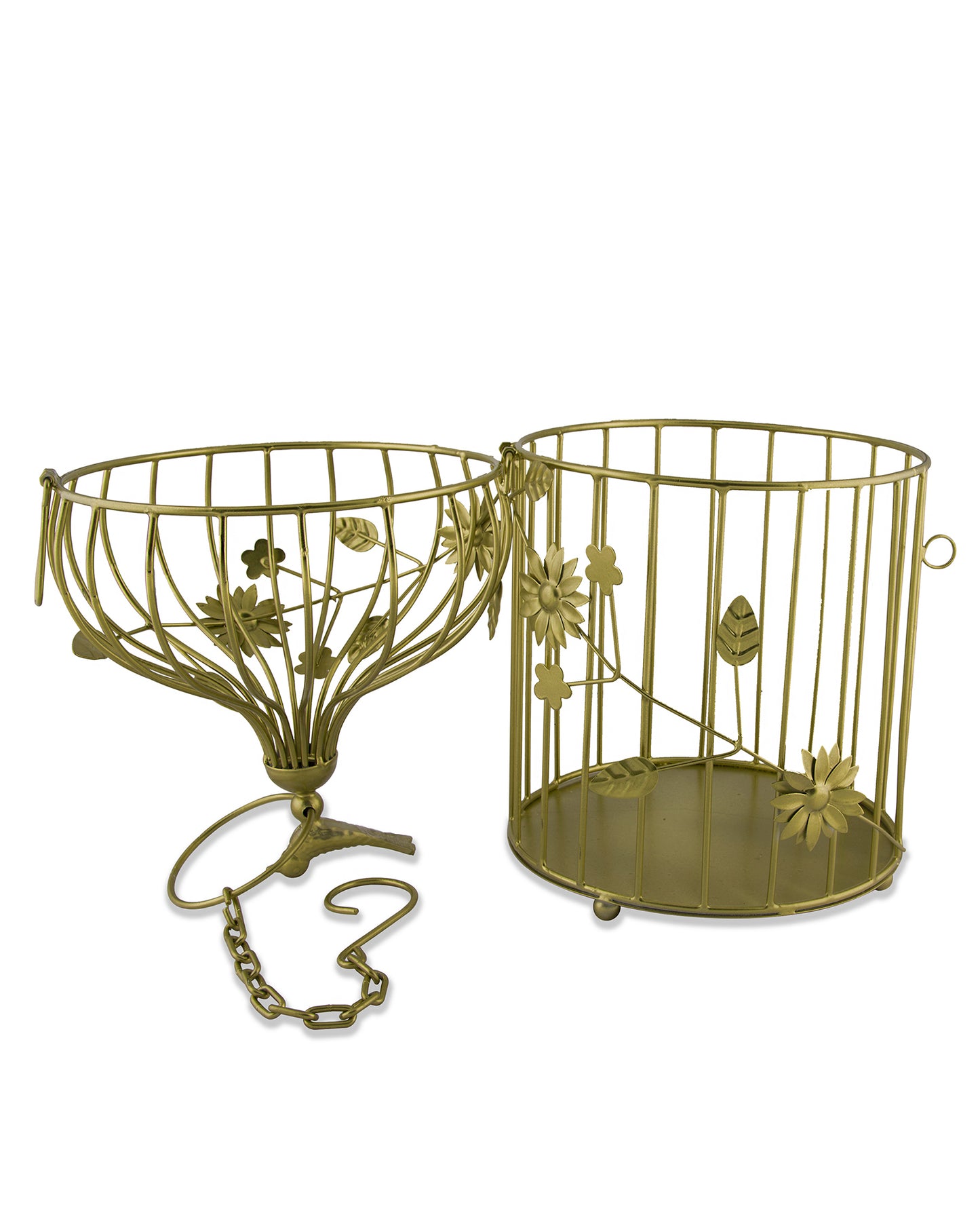 Modern Style Iron Decorative White Bird Cage Small with Hanging Chain Tabletop or Hanging Tealight Holder Candle Holder with Cork String Light
