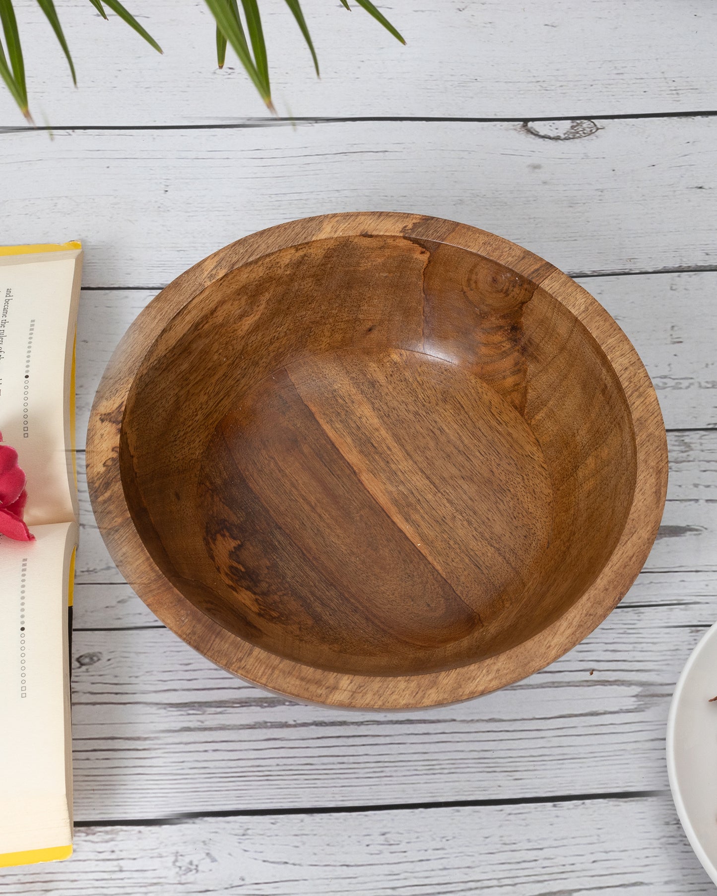 Flat base Wooden Serving Bowl for Salads, Fruits, Popcorn, Pasta