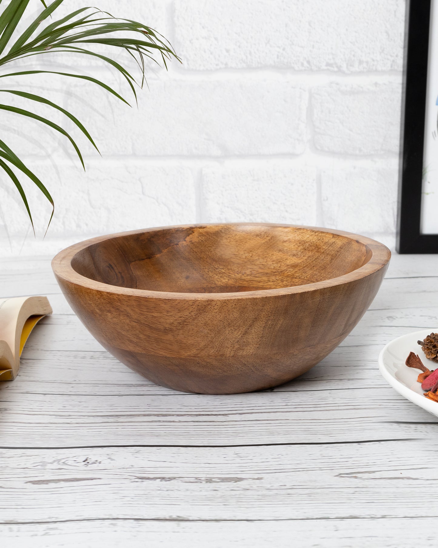 Wooden bowl flat small, Walnut finish, fruit & snack serving bowl