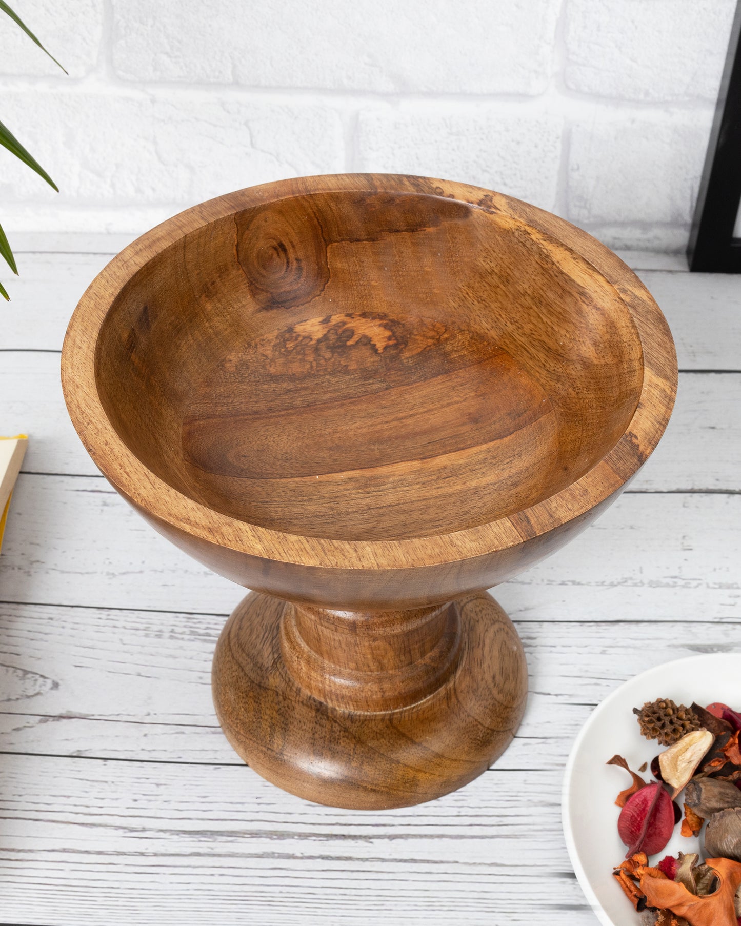 Vintage Wood Bowl with Stand-Natural Wooden Serving Bowl for Salads, Fruits, Popcorn, Pasta