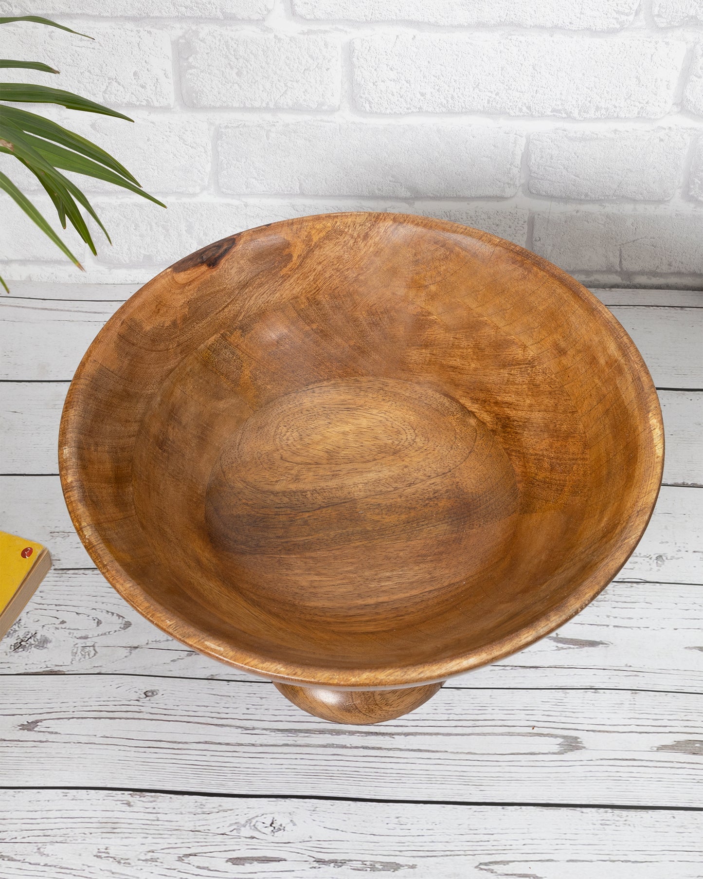 Vintage Wood Bowl with Stand-Natural Wooden Serving Bowl for Salads, Fruits, Popcorn, Pasta