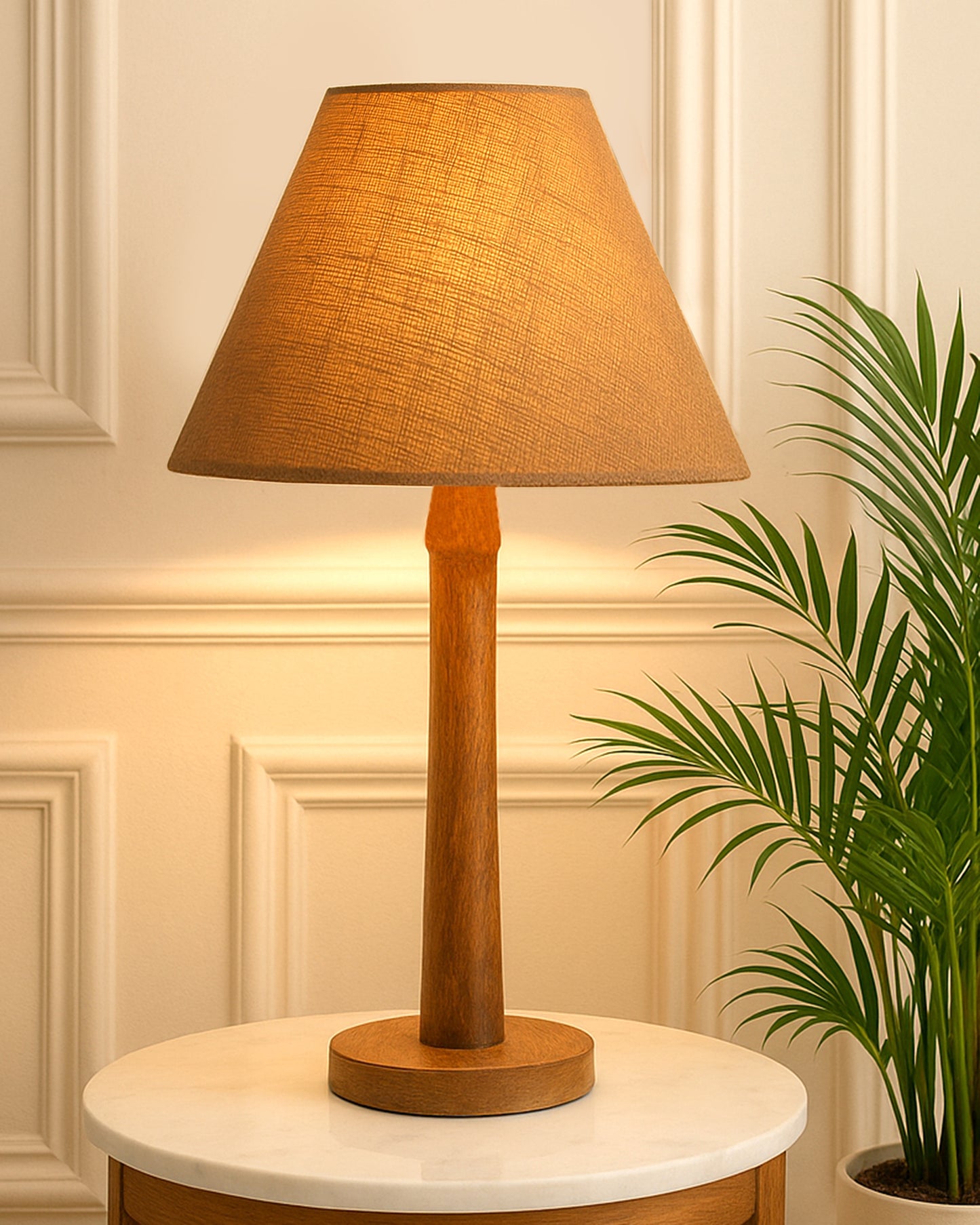 Modern Table Lamp, Wooden Base Modern Fabric Lampshade for Home Office Cafe Restaurant, Nordic Stick