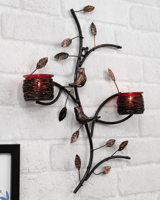 Tree with Bird Nest Votive Stand, Wall Candle holder and Tealight candles