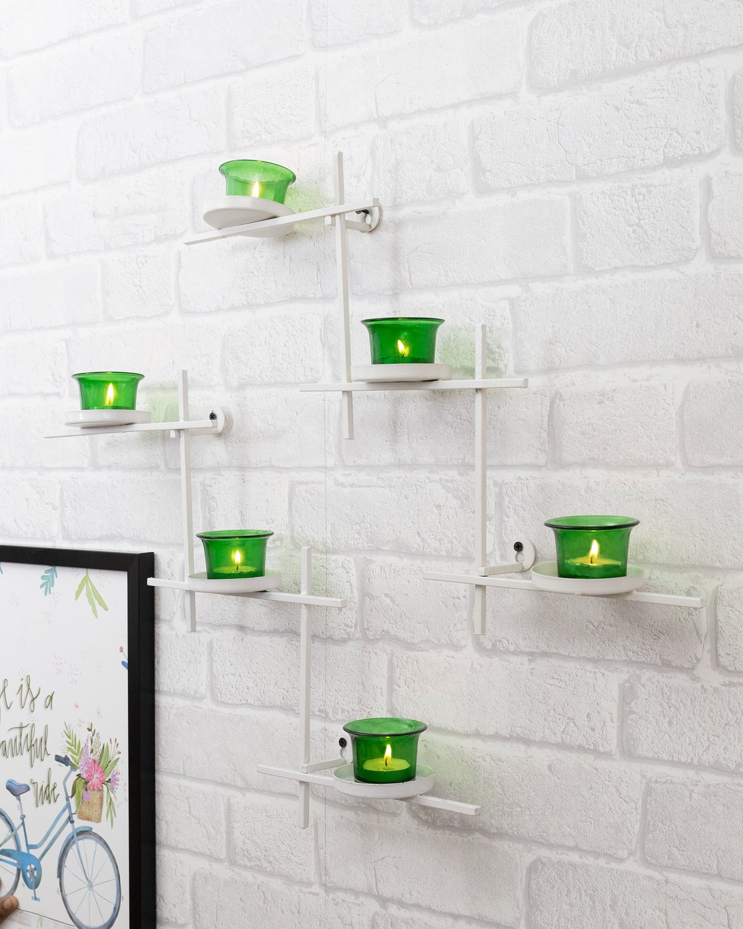White Scorching Ladder with Six Votive, Wall Hanging Candle Tealight Holder, Set of 2