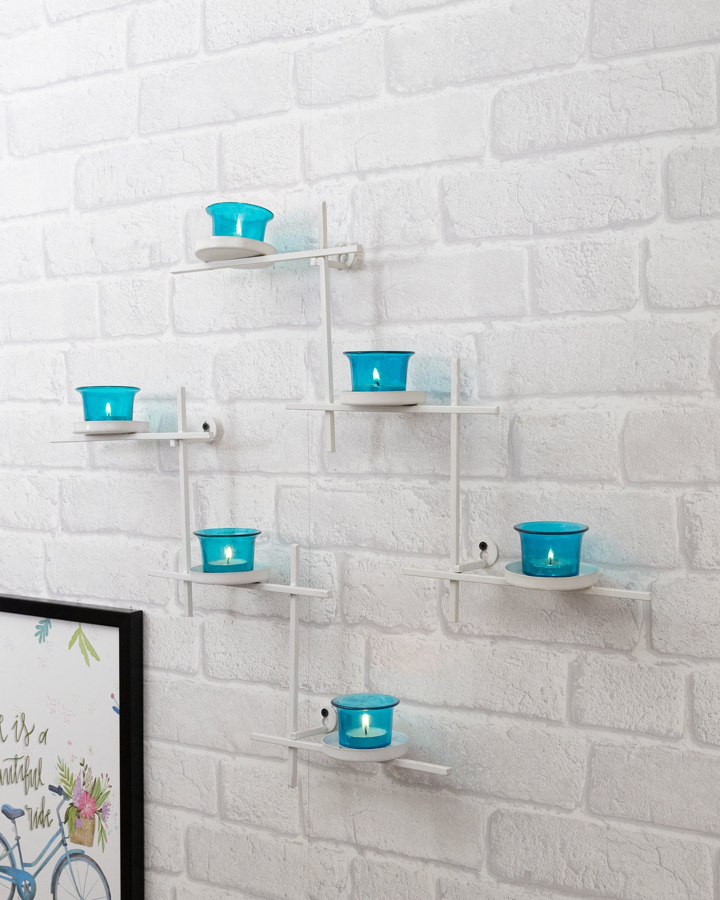 White Scorching Ladder with Six Votive, Wall Hanging Candle Tealight Holder, Set of 2