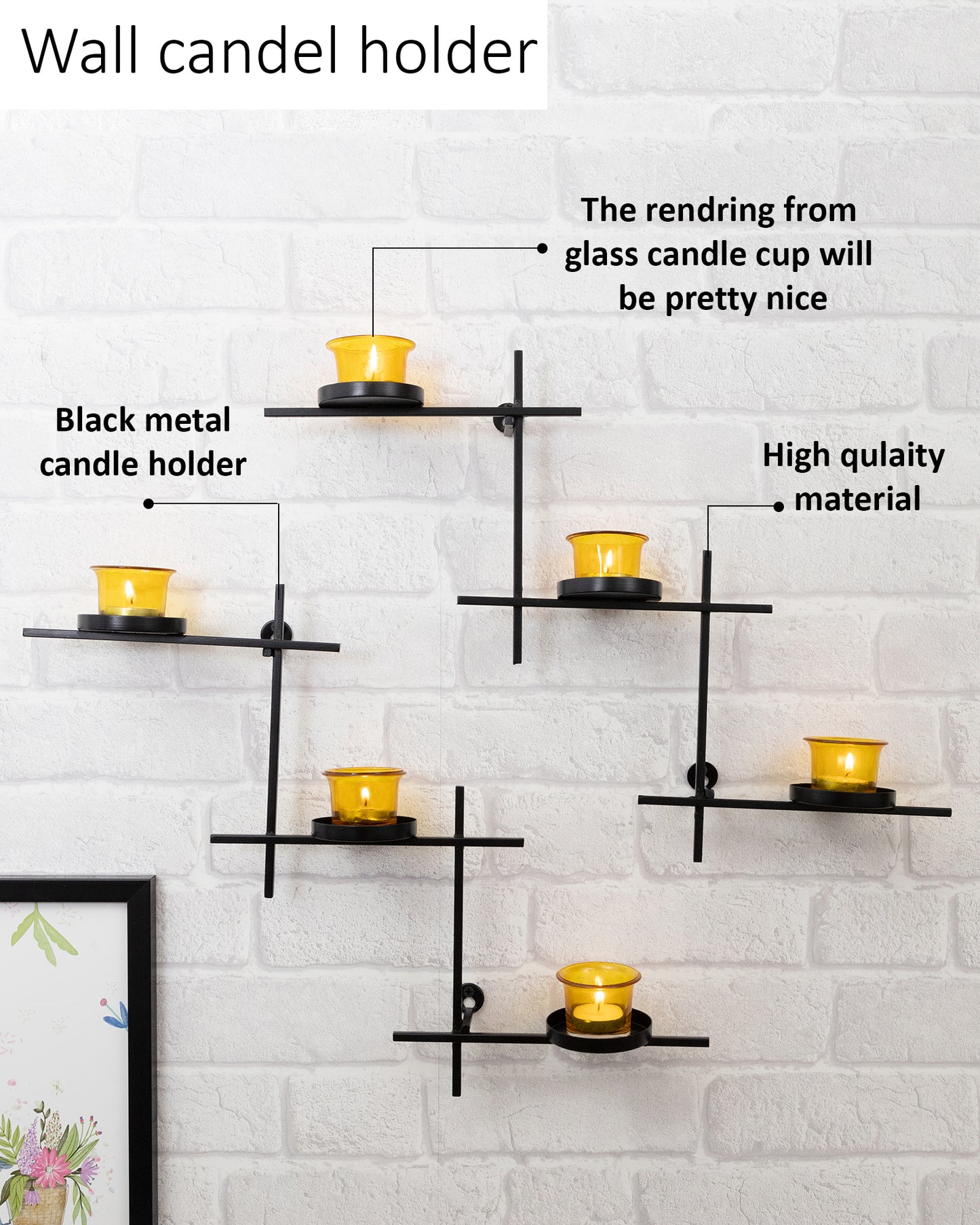 Black Scorching Ladder with Six Votive, Wall Hanging Candle Tealight Holder, Set of 2