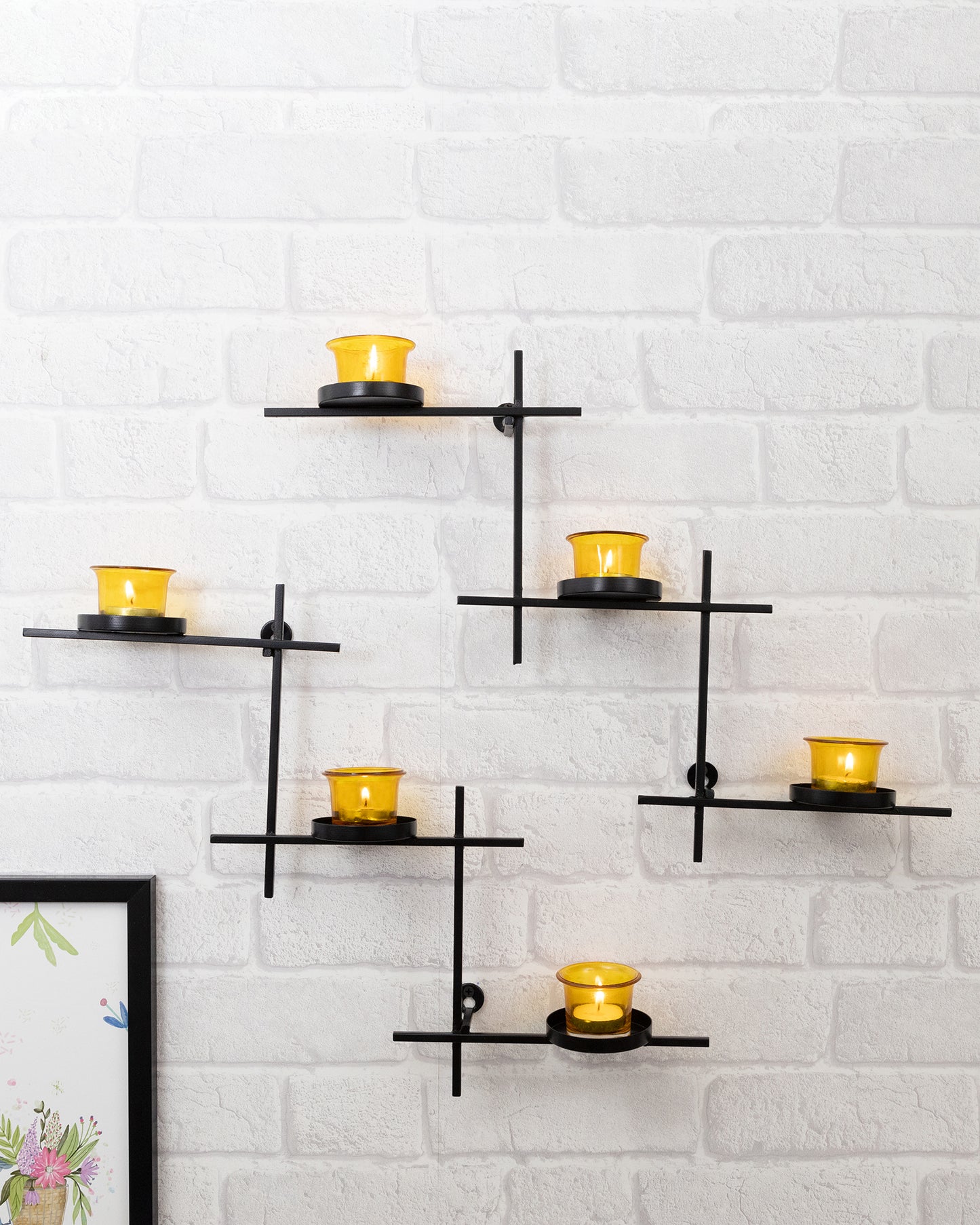 Black Scorching Ladder with Six Votive, Wall Hanging Candle Tealight Holder, Set of 2