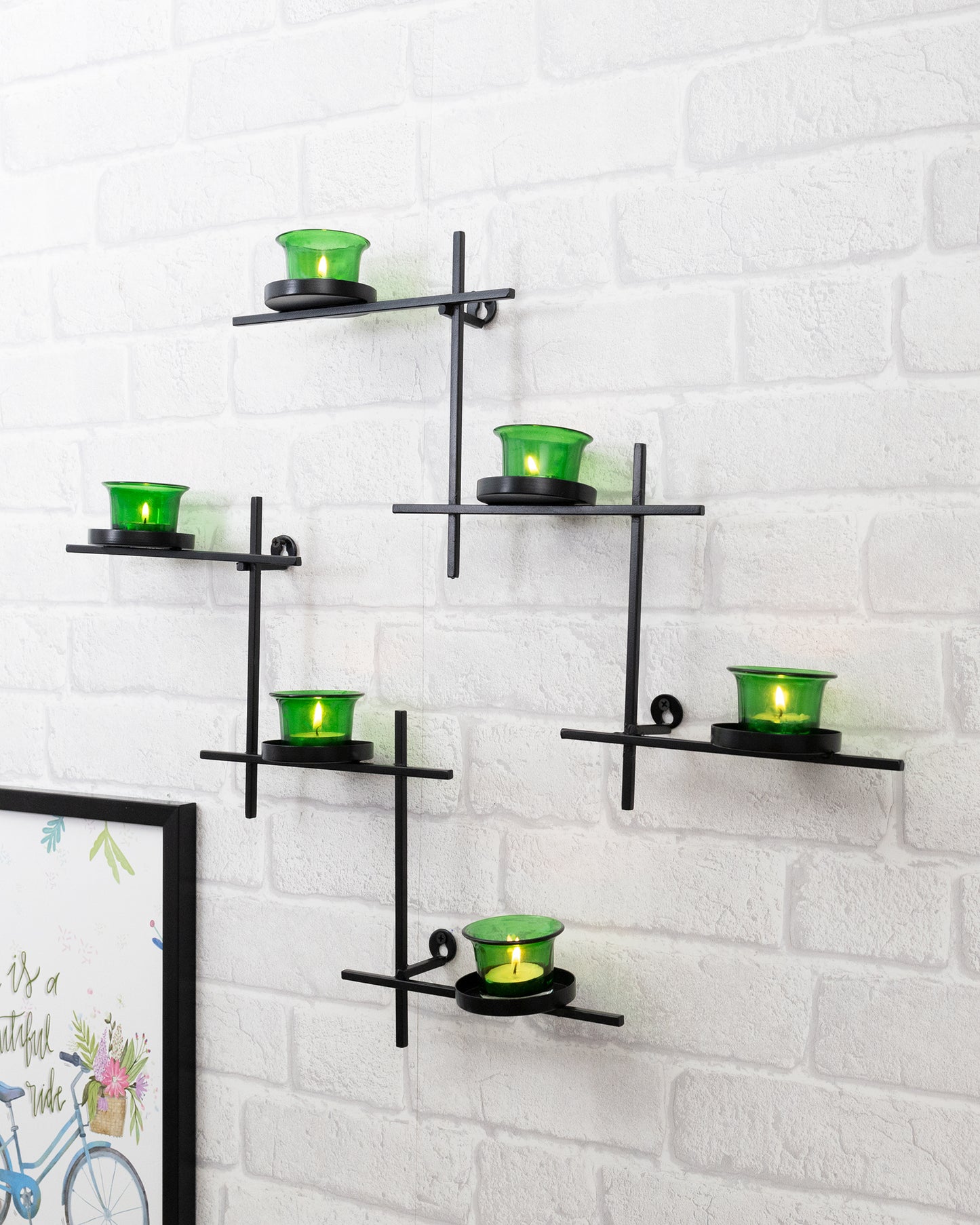 Black Scorching Ladder with Six Votive, Wall Hanging Candle Tealight Holder, Set of 2