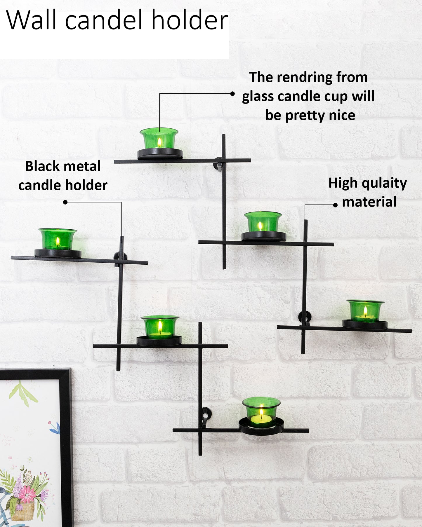 Black Scorching Ladder with Six Votive, Wall Hanging Candle Tealight Holder, Set of 2