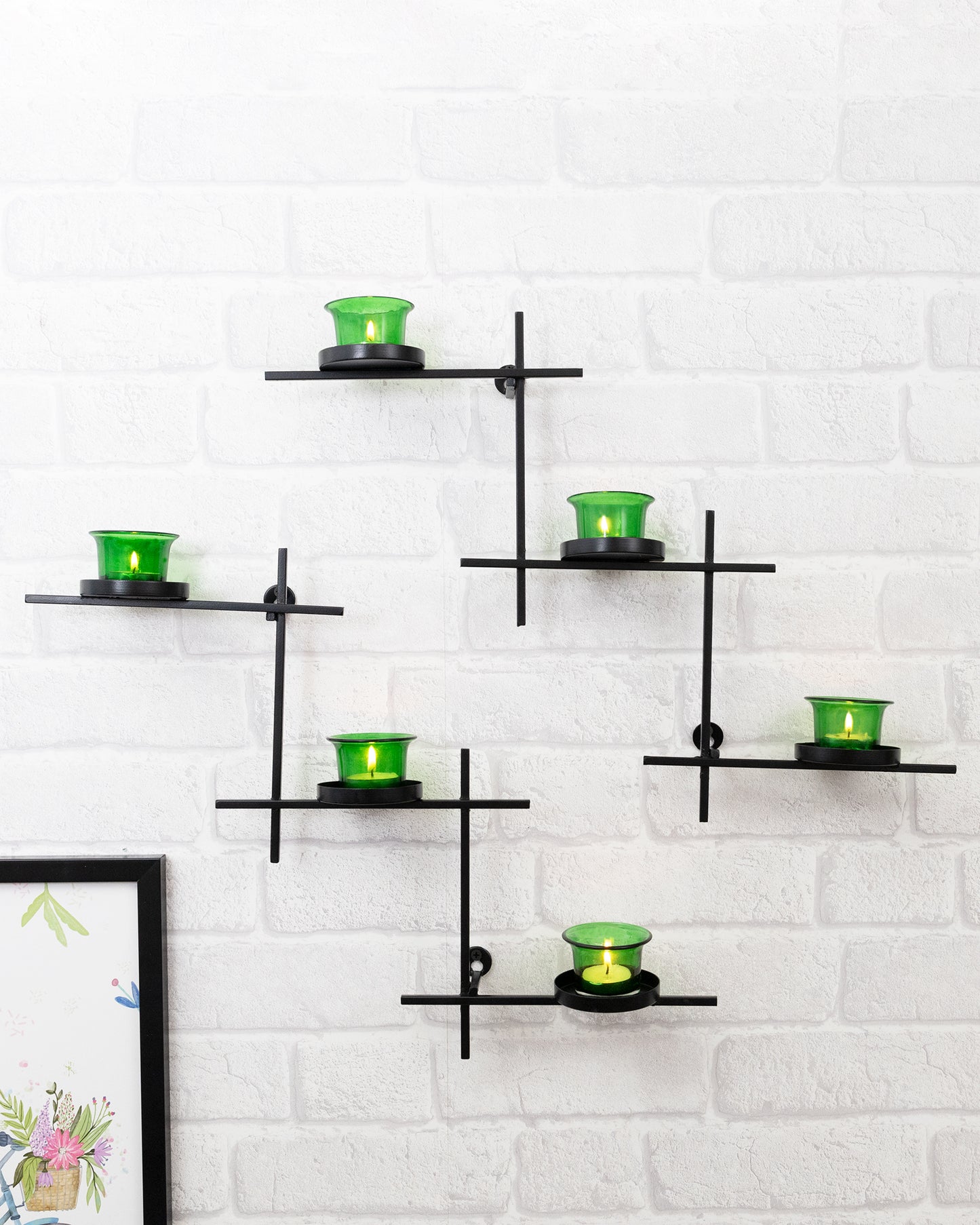 Black Scorching Ladder with Six Votive, Wall Hanging Candle Tealight Holder, Set of 2