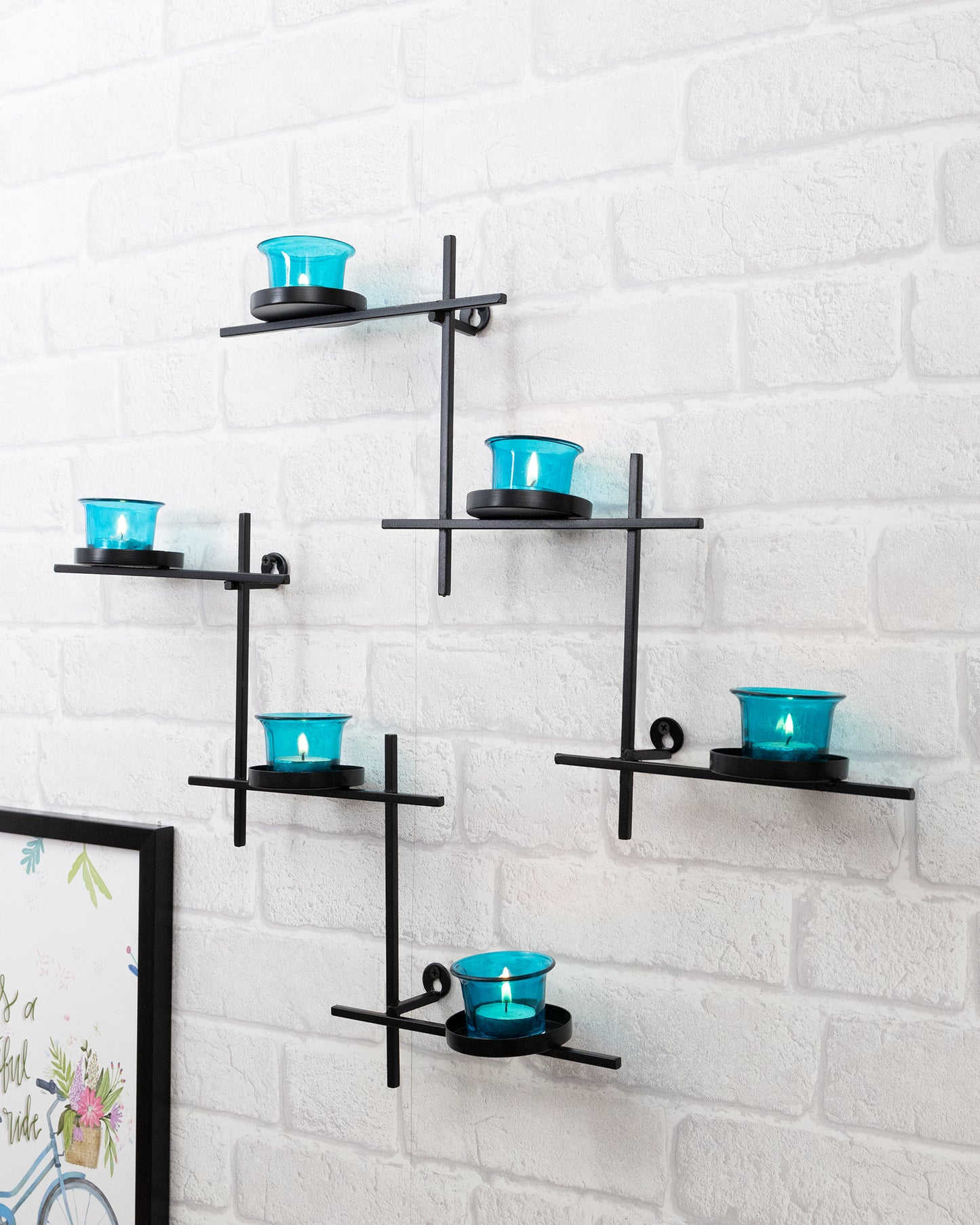 Black Scorching Ladder with Six Votive, Wall Hanging Candle Tealight Holder, Set of 2
