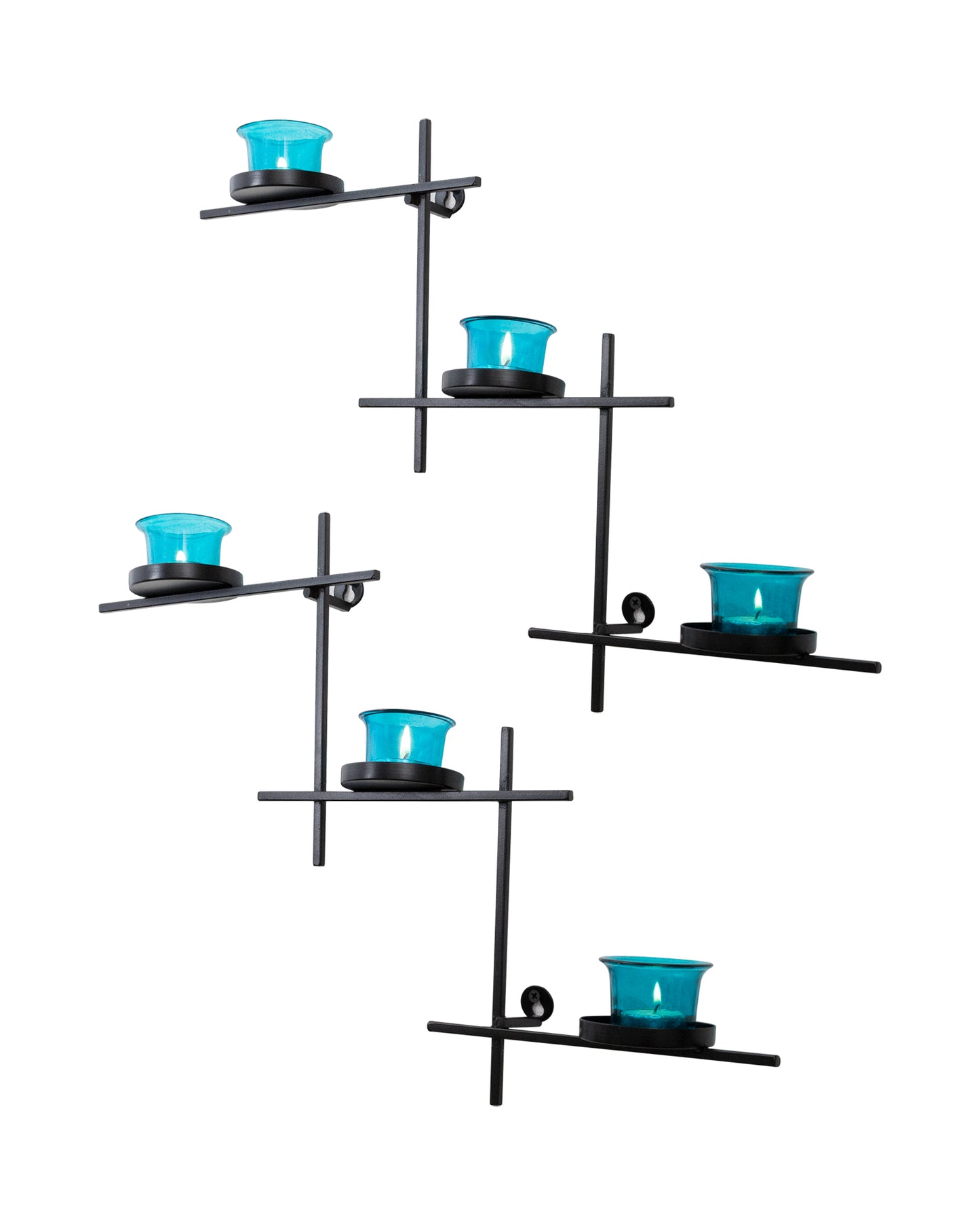 Black Scorching Ladder with Six Votive, Wall Hanging Candle Tealight Holder, Set of 2