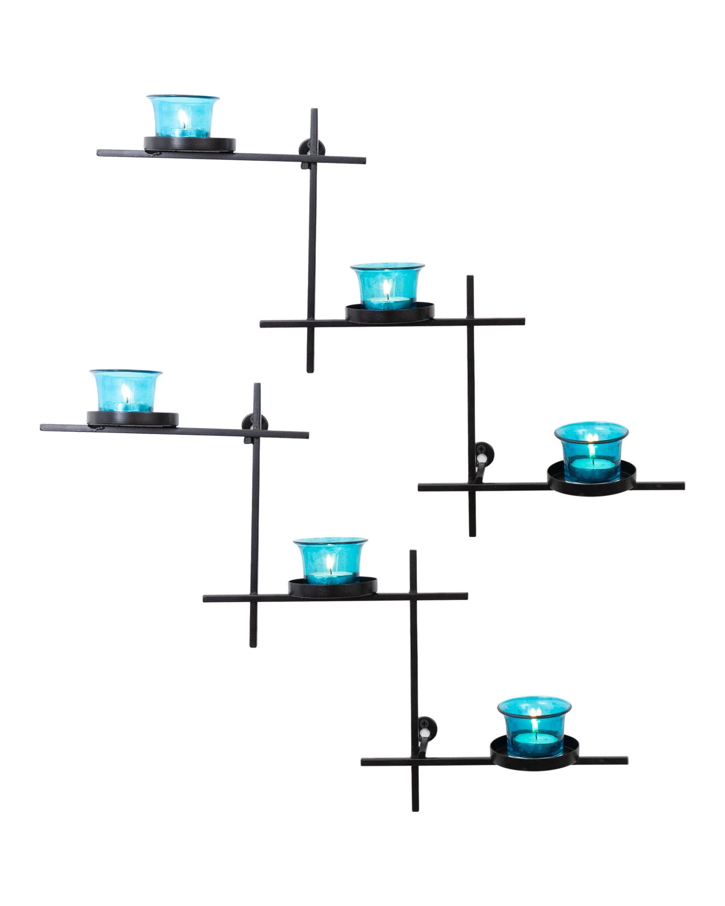 Black Scorching Ladder with Six Votive, Wall Hanging Candle Tealight Holder, Set of 2