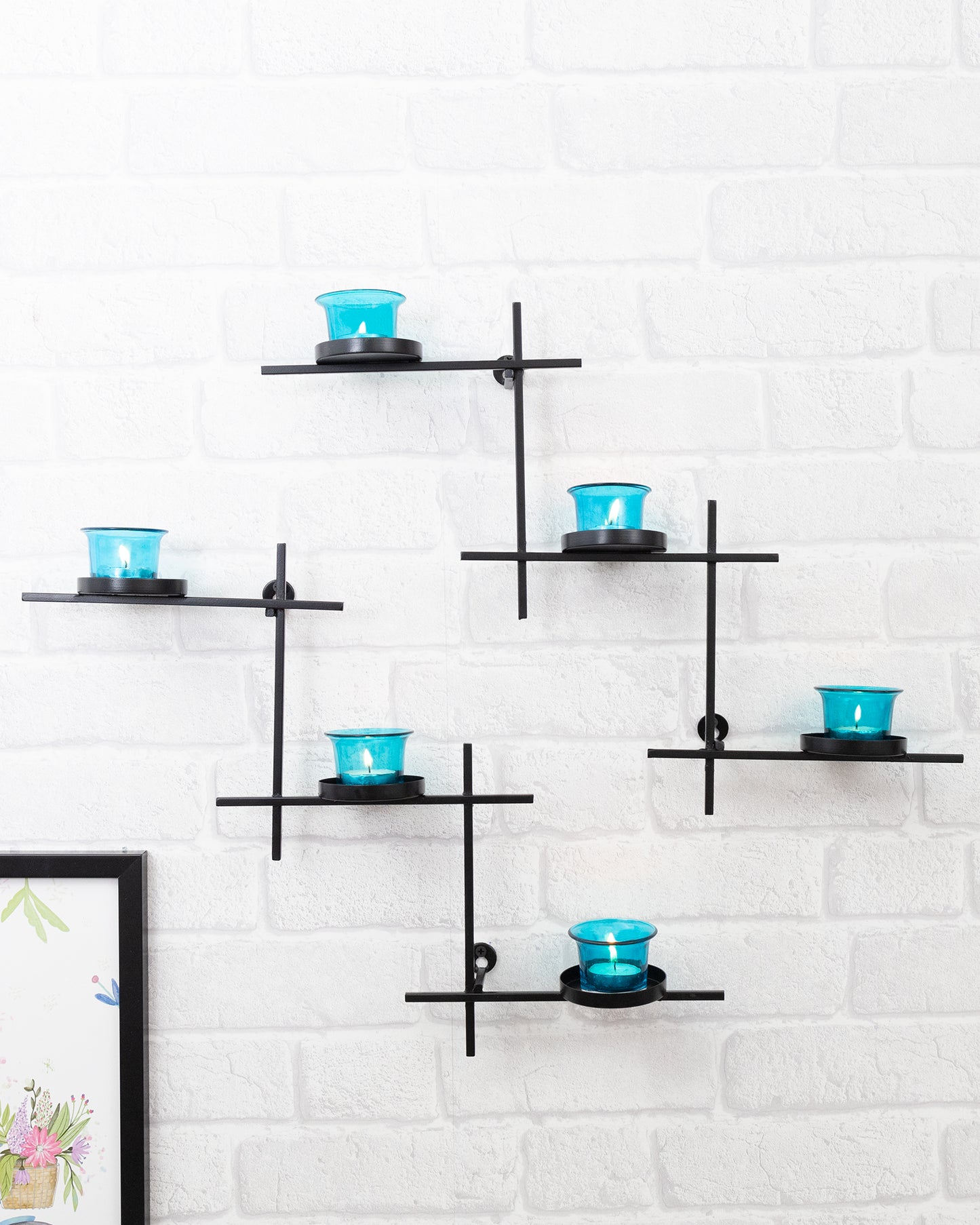 Black Scorching Ladder with Six Votive, Wall Hanging Candle Tealight Holder, Set of 2