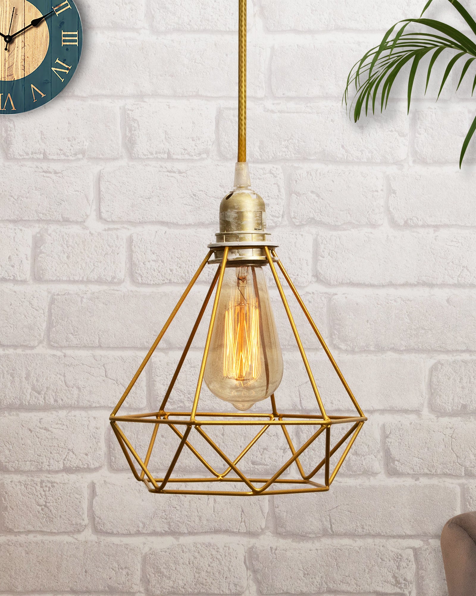 Lighting Golden Metal Cage Lampshade for Pendant Light With Antique handcraft brushed Holders Hanging Lighting Cord Fixture Farmhouse Bedroom Dining