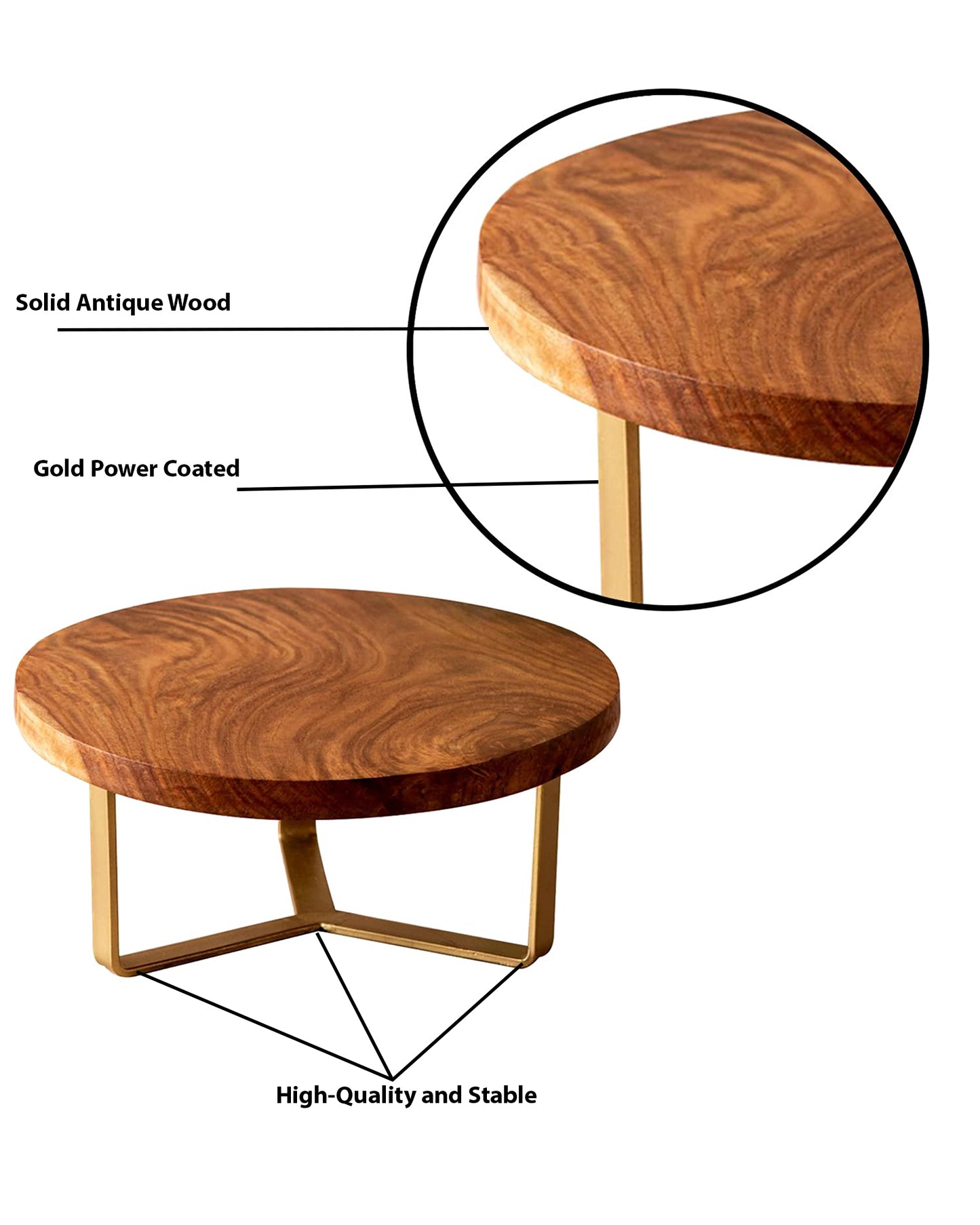 12 inch Wood Cake Stand for Dessert Table - Round White Cake Holder Tray Wooden Serving Platter Pedestal Centerpiece Decoration with Sturdy Hinged Metal Legs for Wedding Cakes