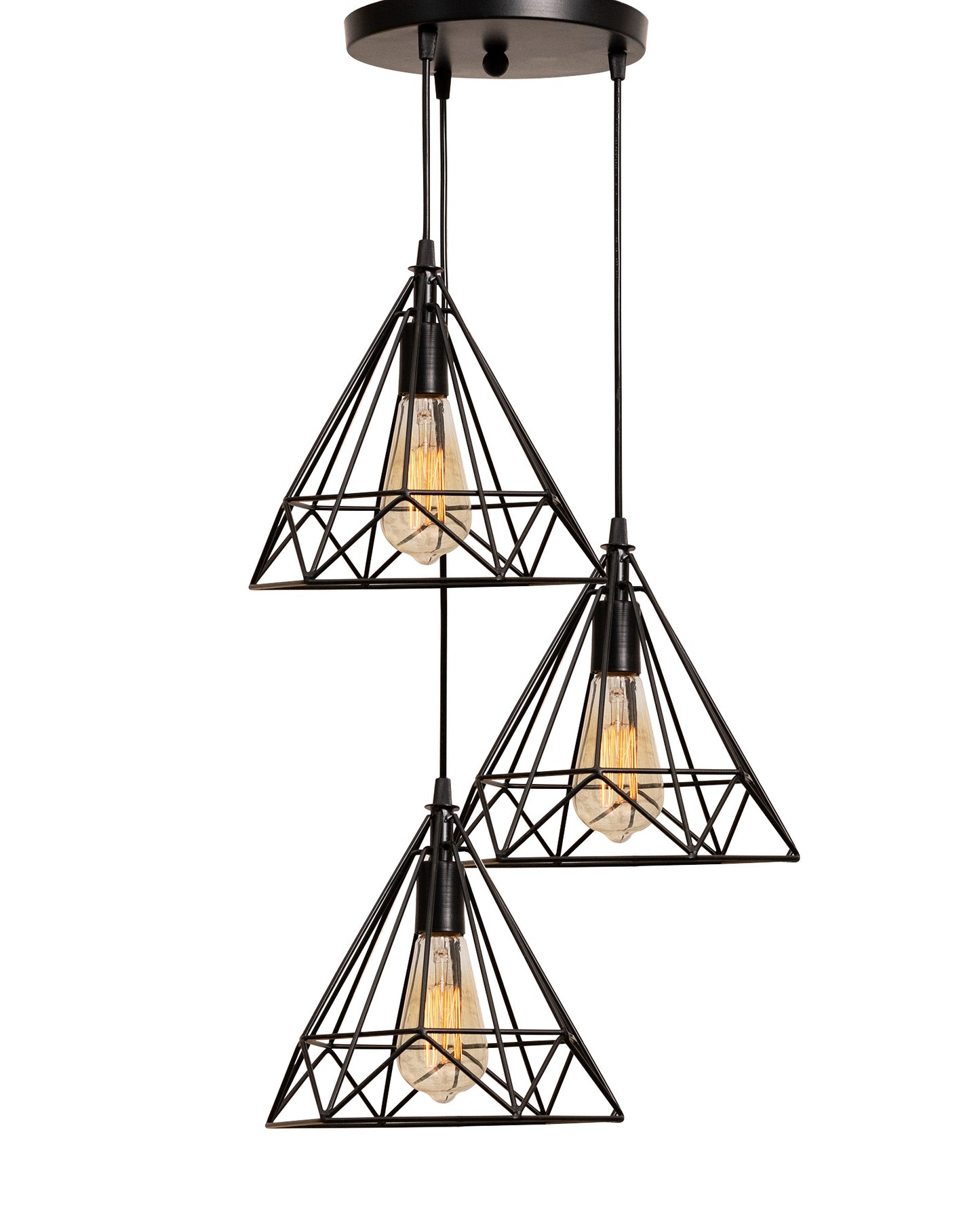 Round 3 Lights Cluster Chandelier Diamond Hanging Pendant Light With Black Cord