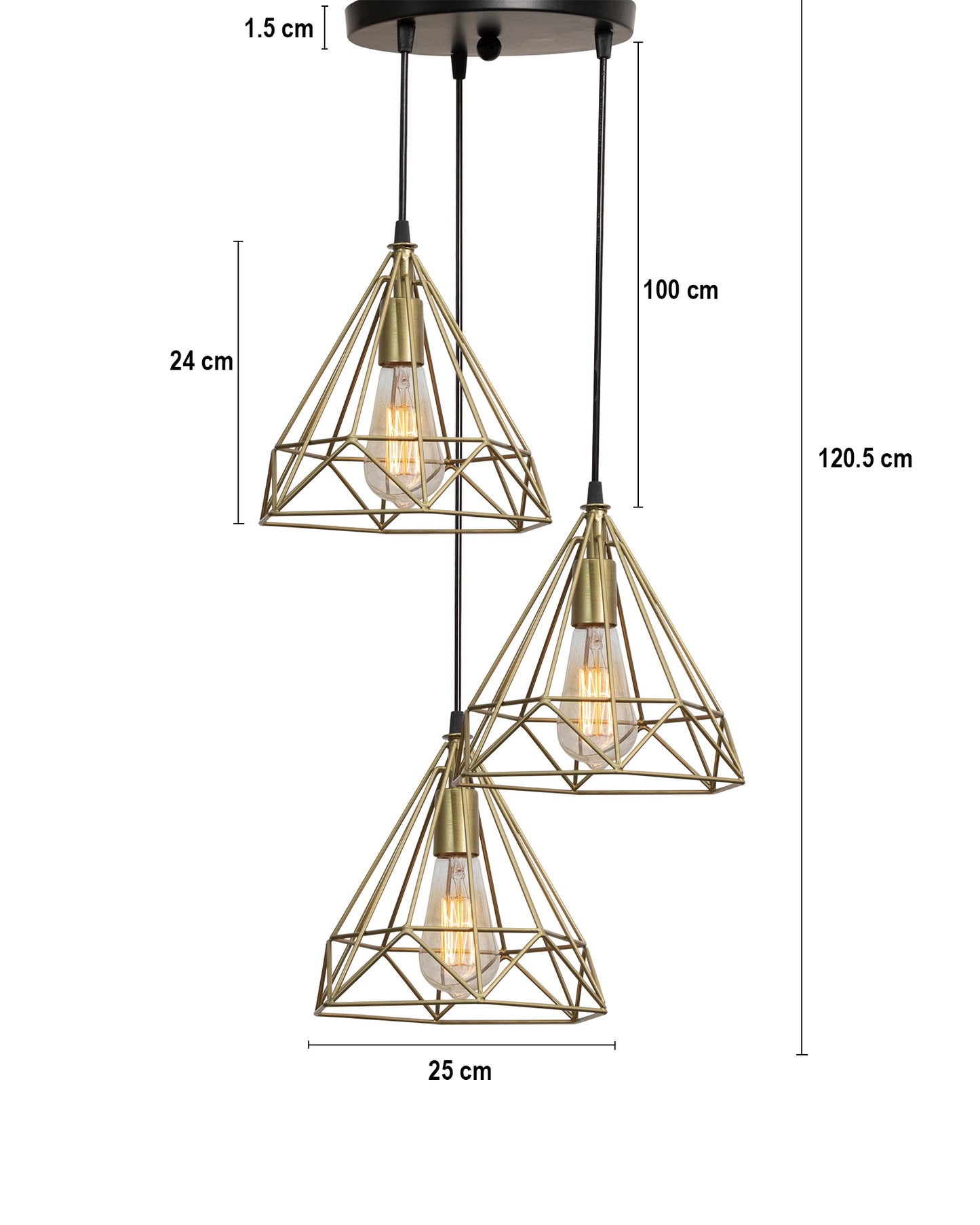 Round 3 Lights Cluster Chandelier Diamond Hanging Pendant Light With Black Cord