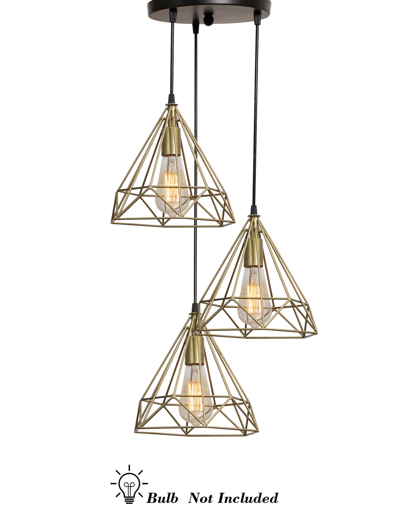 Round 3 Lights Cluster Chandelier Diamond Hanging Pendant Light With Black Cord