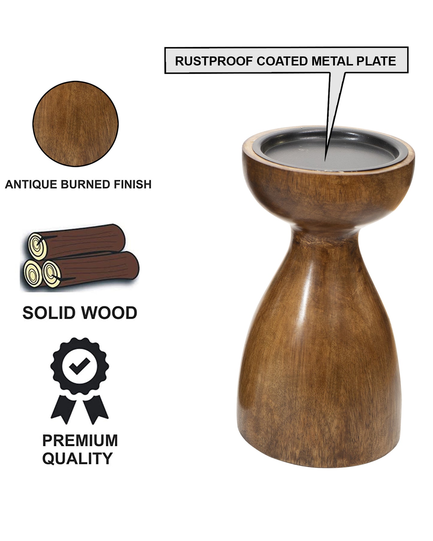 Wooden Pillar Candle Stand, Hand Crafted Wood Candle Holders for Living Room, Table Centerpiece, Hallway Decor Polish, Walnut Cubist