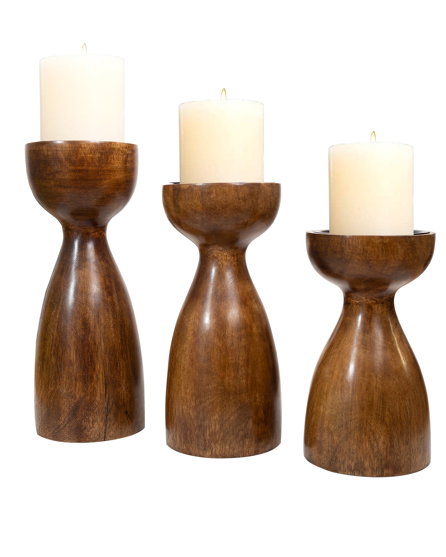 Wooden Pillar Candle Stand, Hand Crafted Wood Candle Holders for Living Room, Table Centerpiece, Hallway Decor Polish, Walnut Cubist