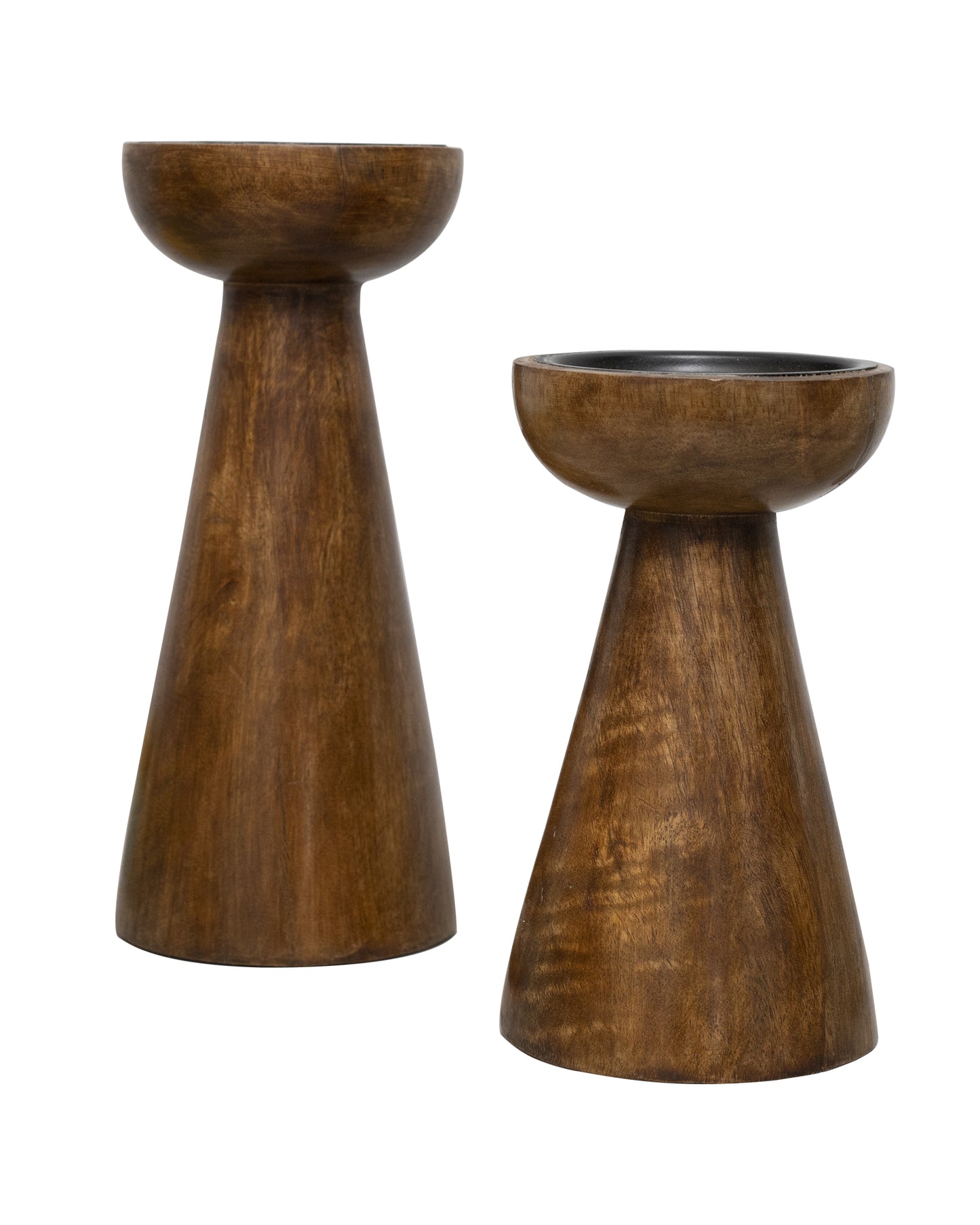 Wooden Pillar Candle Stand, Hand Crafted Wood Candle Holders for Living Room, Table Centerpiece, Hallway Decor Polish, Walnut Cone