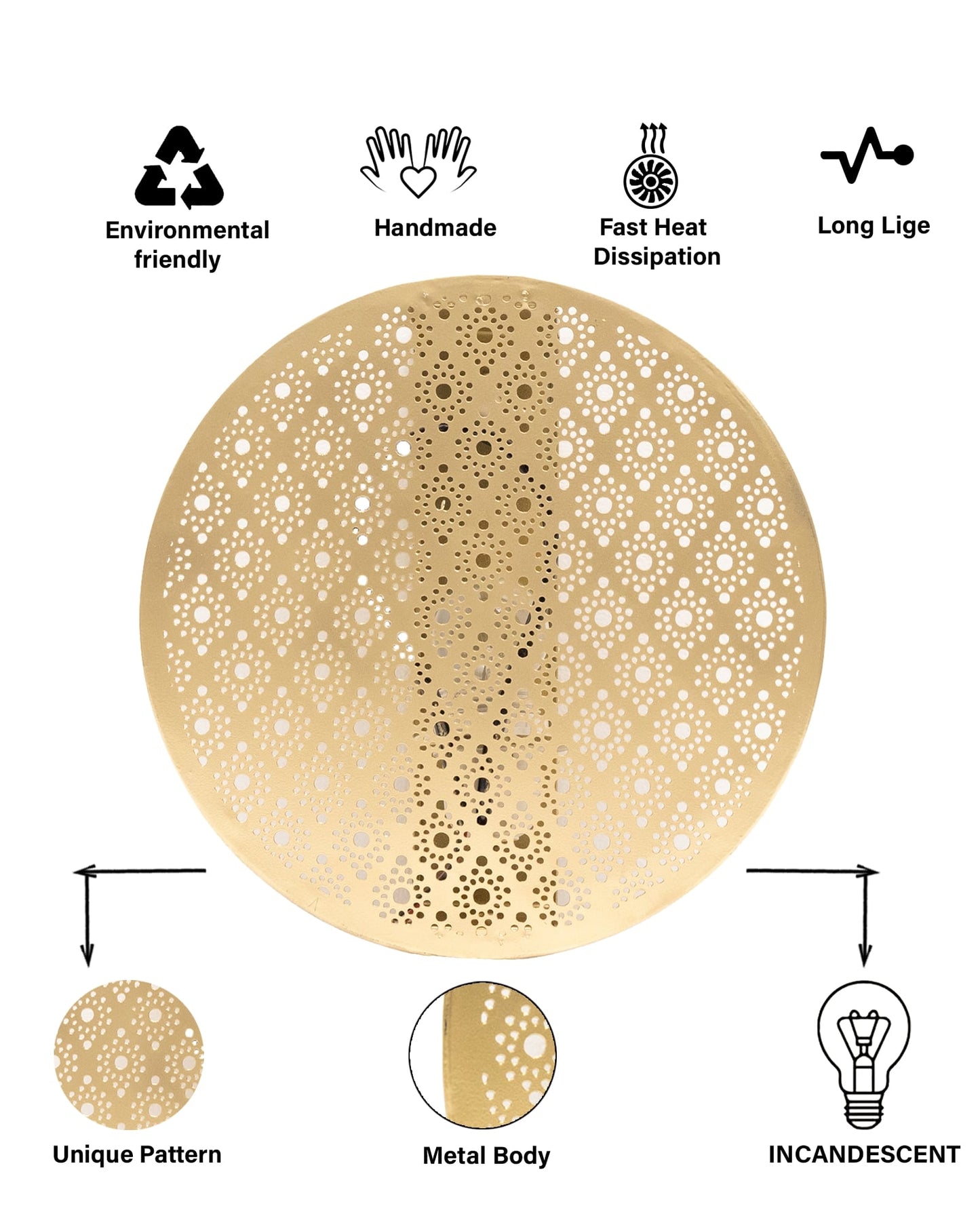 Moroccan Wall Round Light Shade, Engraved Wall Sconce Light Brass Finish