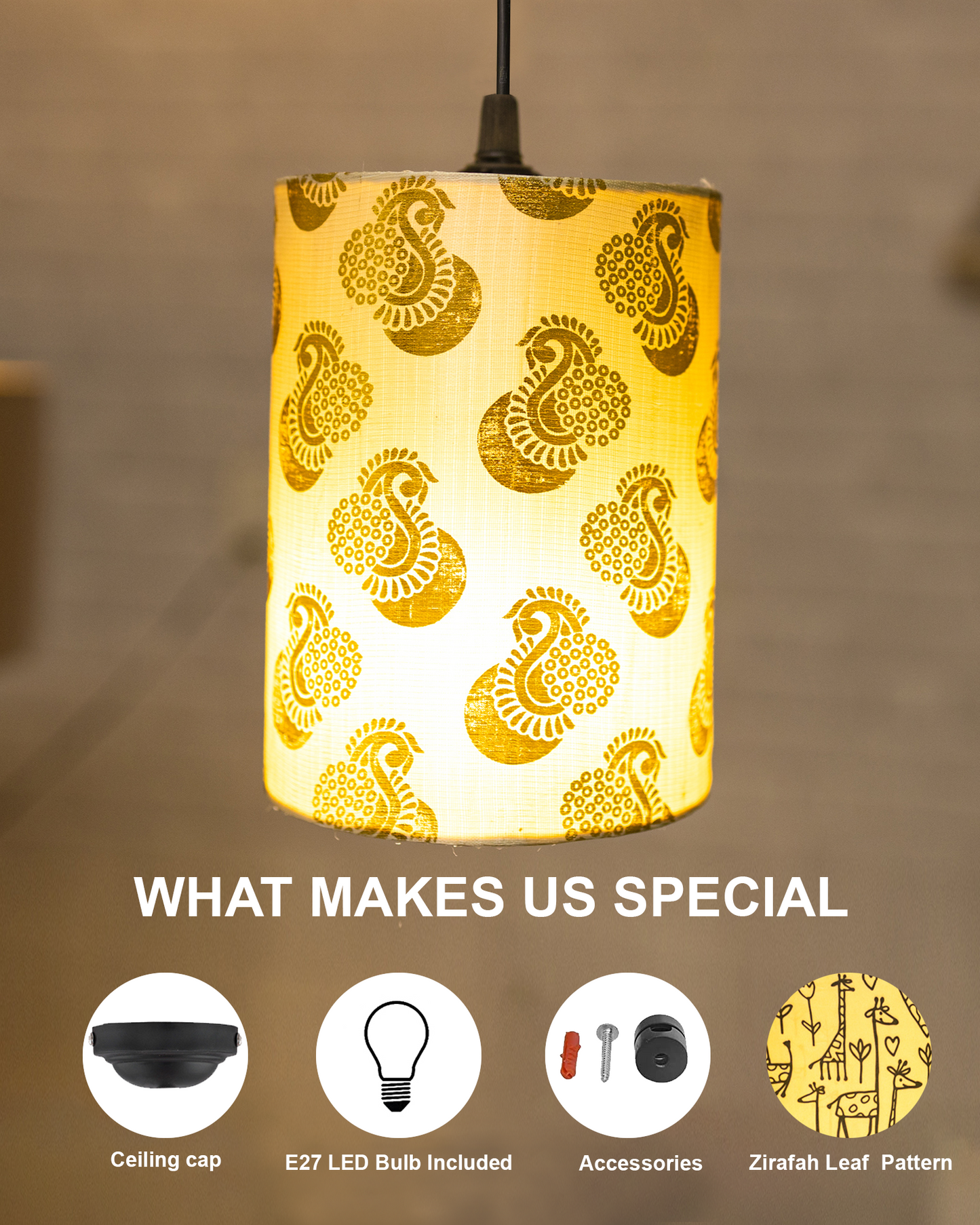 Birds Hanging Drum Lamp Shade, Decorative Light Lamp for Living Room, Home, Bedroom