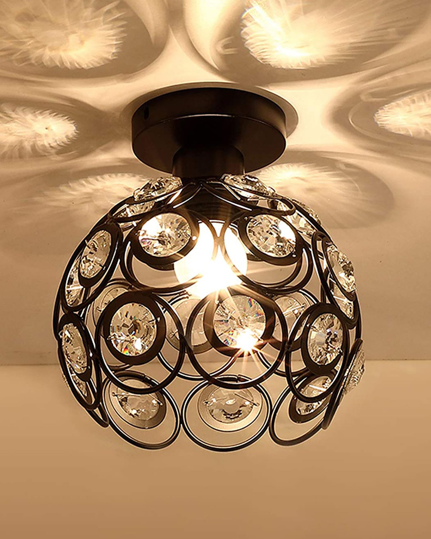 Dual Ring Crystal Flush Mount Ceiling Light, for Hallway Light Fixture Ceiling