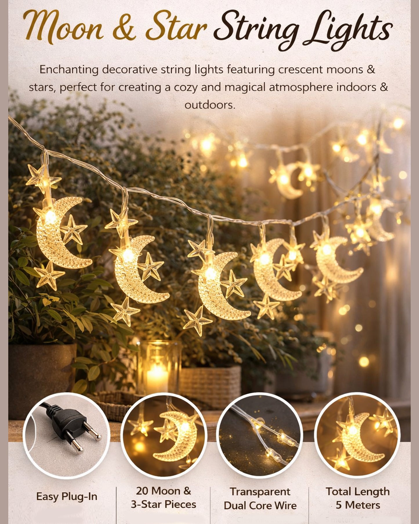 5M Snowflake Shaped LED String Lights for Christmas Indoor Outdoor, Party,Festival Garden Decor