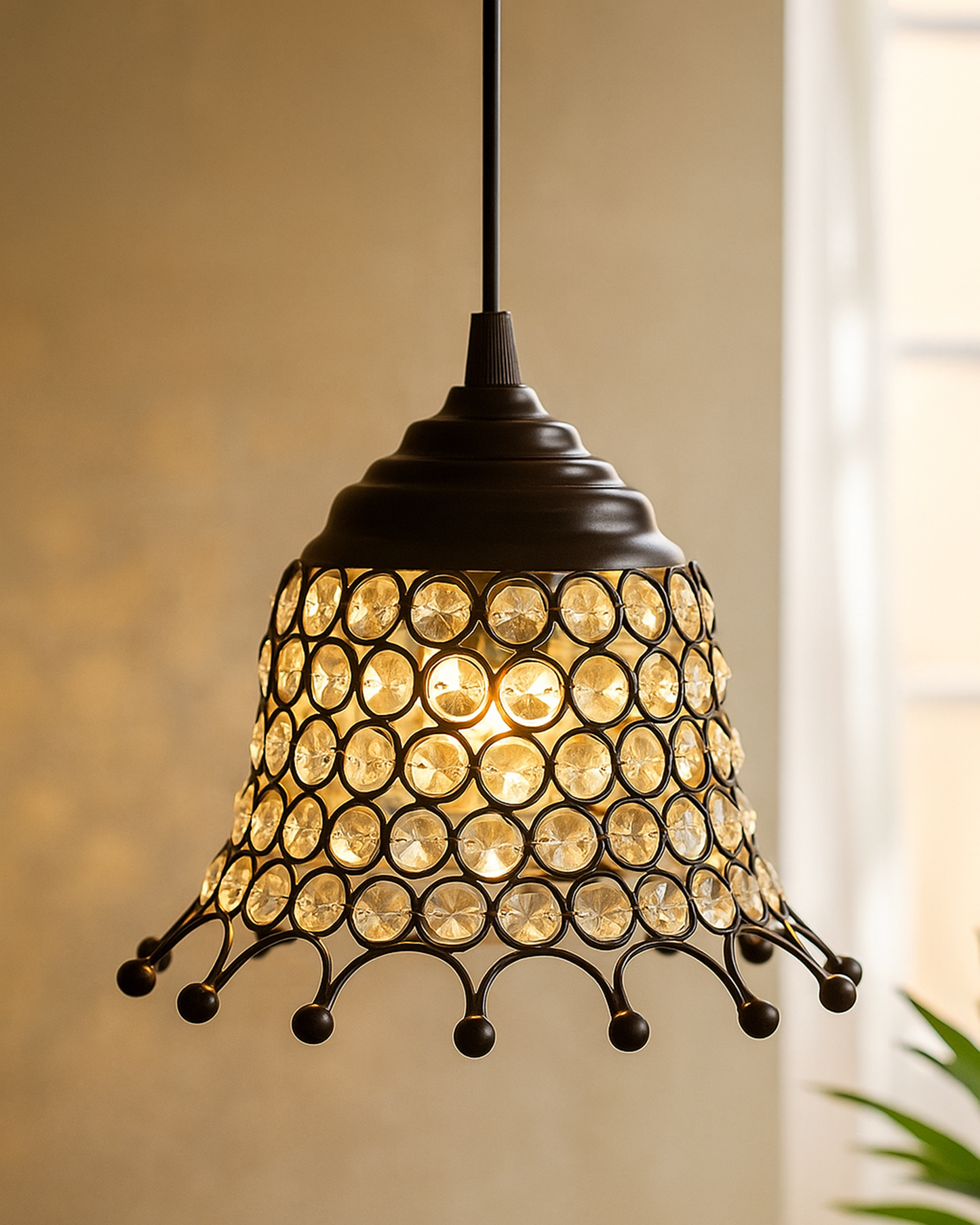 Glossy Hanging crystal pendant light, Adjustable Pendant Light Fixture for Kitchen Dinning Room Bedroom