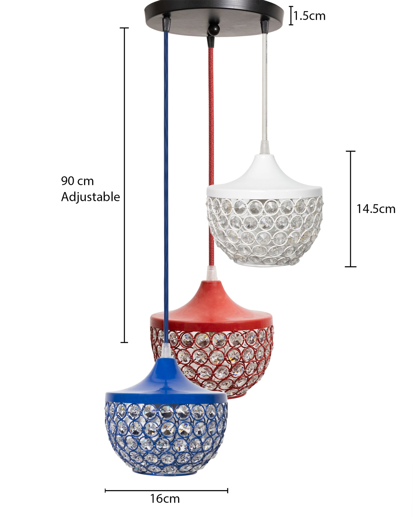 3-lights Round Cluster Chandelier Crystal hanging Pendant Light with Braided Cord