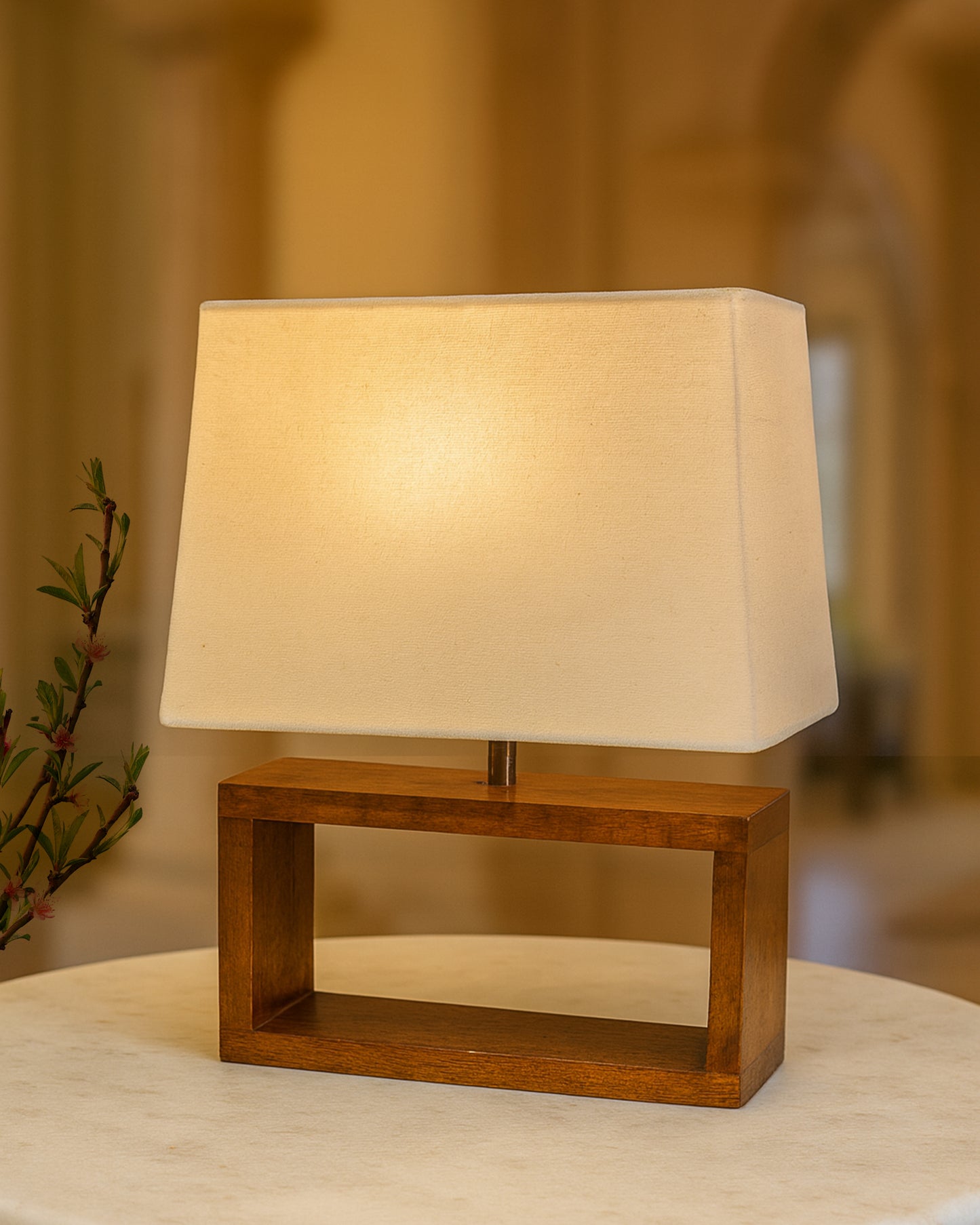 Wood Table Lamp French Country Rustic Bedside Desk Nightstand Lamp for Bedroom Living Room Office LED Bulb Included, Walnut Rectangle.