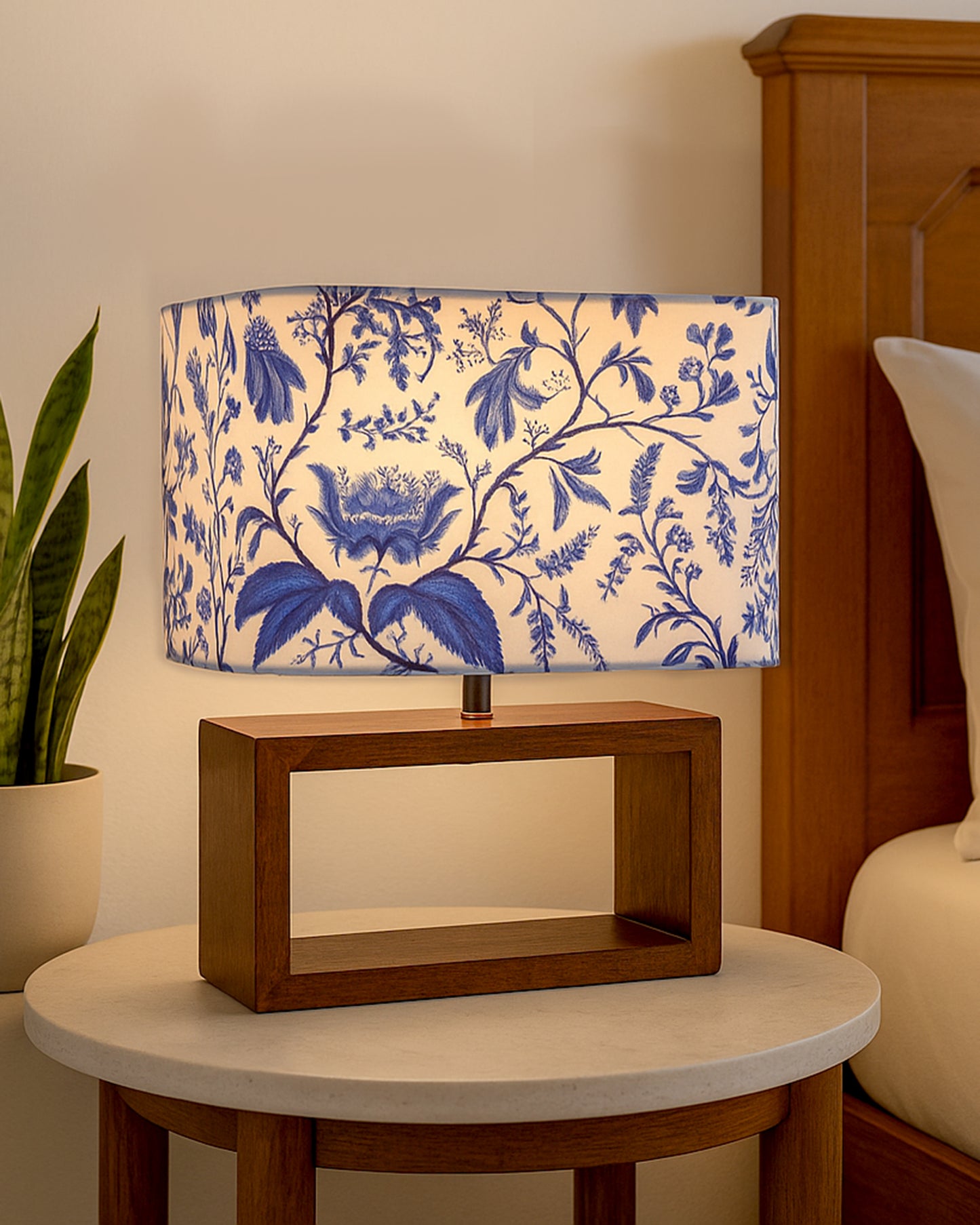 Wood Table Lamp French Country Rustic Bedside Desk Nightstand Lamp for Bedroom Living Room Office LED Bulb Included, Walnut Rectangle.