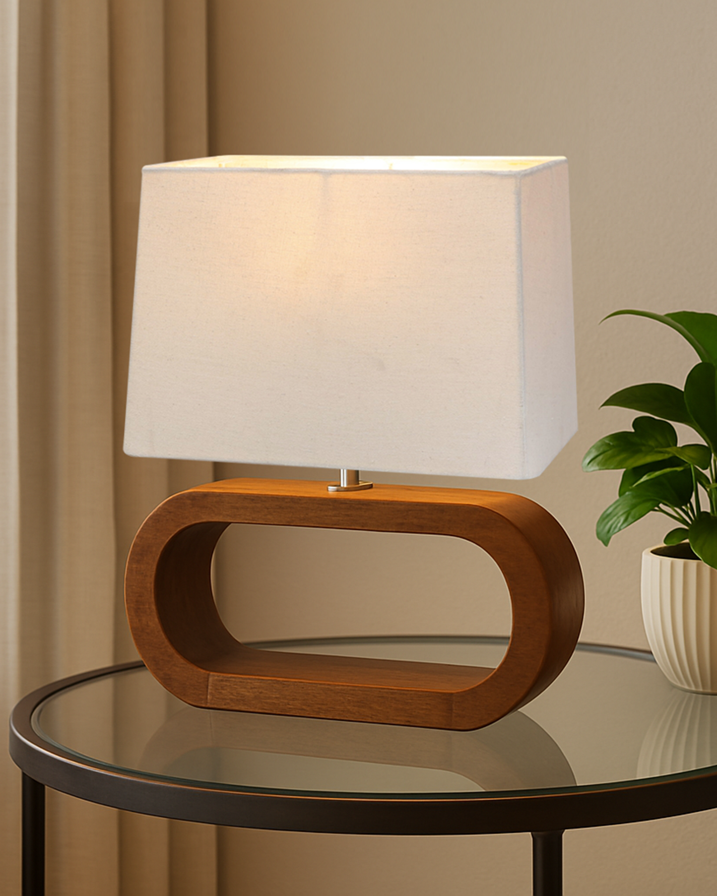 Wood Table Lamp French Country Rustic Bedside Desk Nightstand Lamp for Bedroom Living Room Office LED Bulb Included, Walnut Oblong