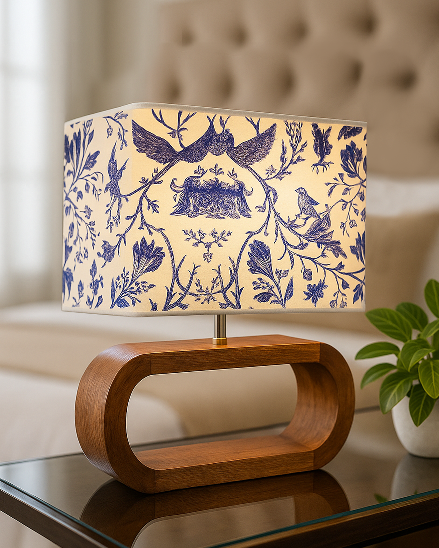 Wood Table Lamp French Country Rustic Bedside Desk Nightstand Lamp for Bedroom Living Room Office LED Bulb Included, Walnut Oblong