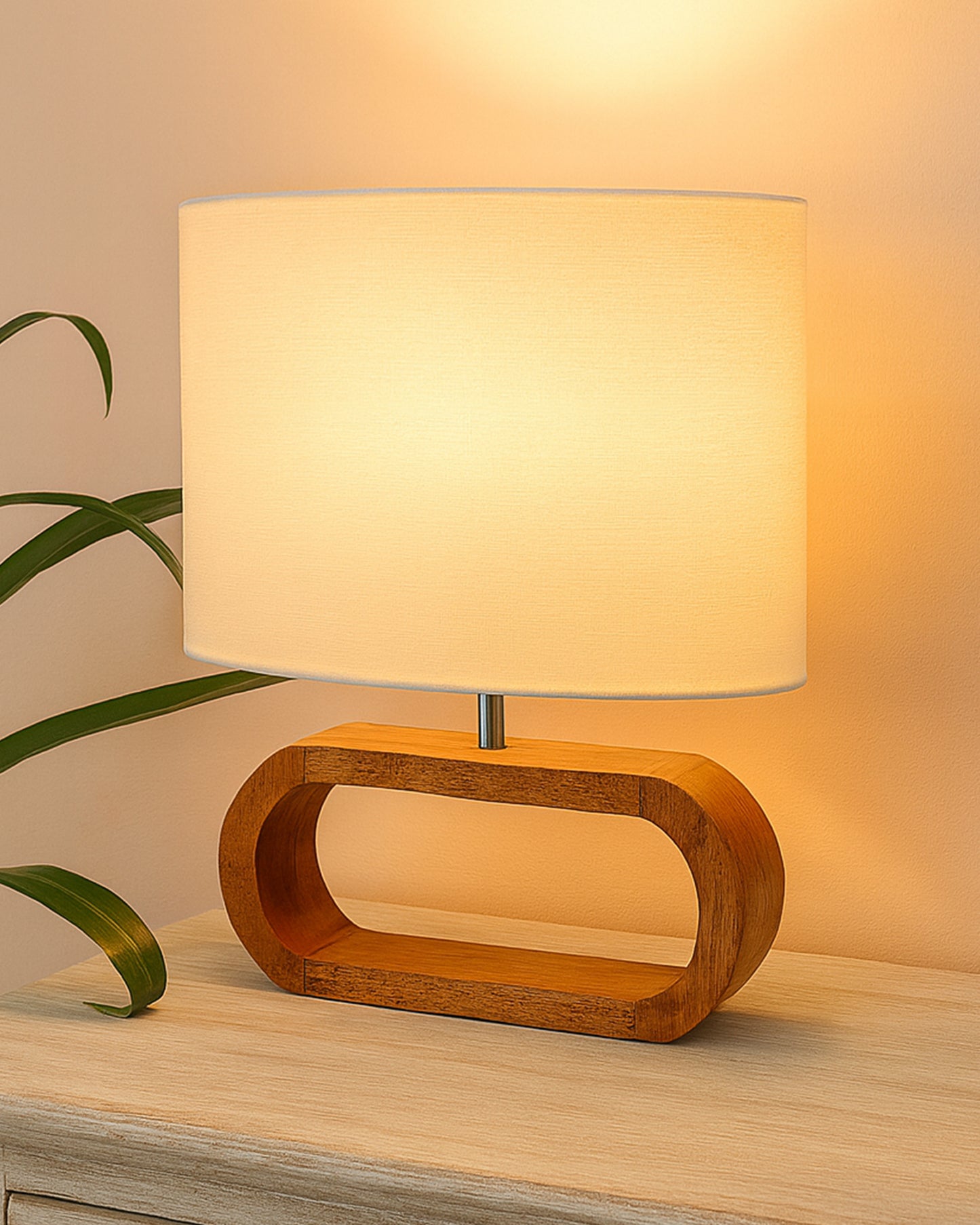Wood Table Lamp French Country Rustic Bedside Desk Nightstand Lamp for Bedroom Living Room Office LED Bulb Included, Walnut Oblong