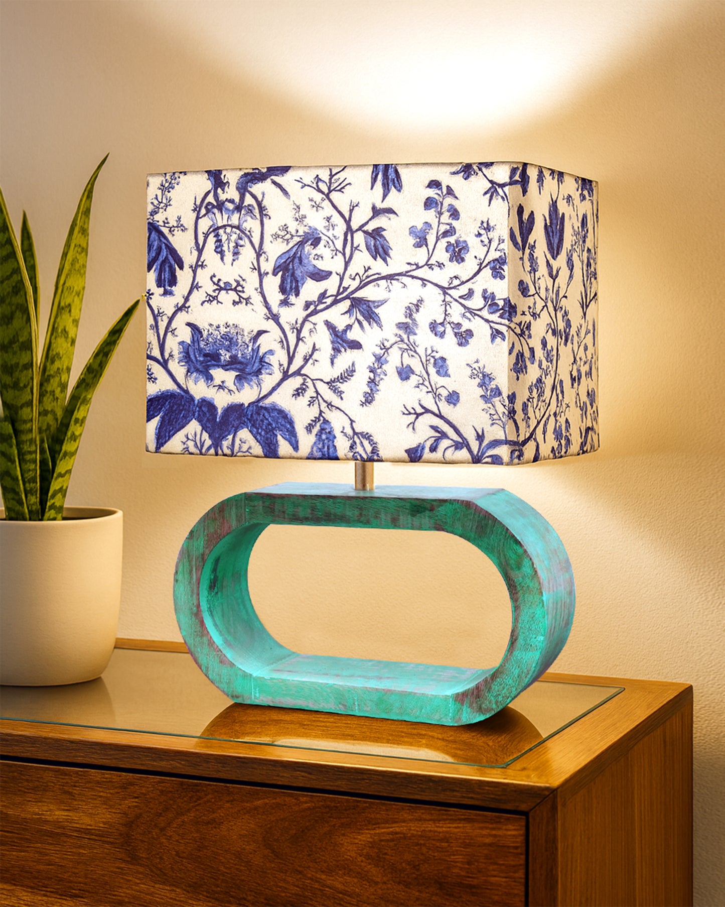 Wood Table Lamp French Country Rustic Bedside Desk Nightstand Lamp for Bedroom Living Room Office LED Bulb Included, Algae Oblong