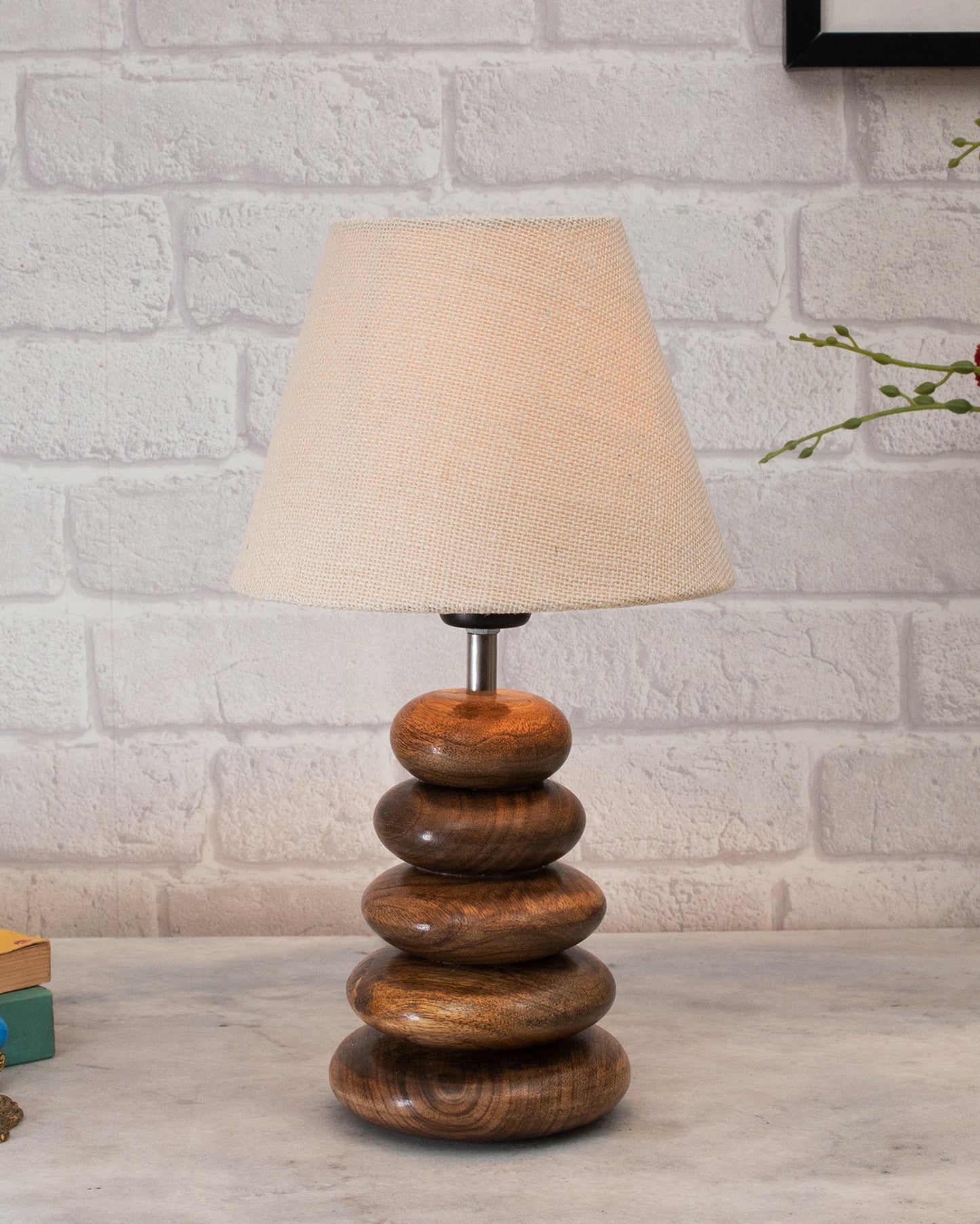 Wood Table Lamp French Country Rustic Bedside Desk Nightstand Lamp for Bedroom Living Room Office LED Bulb Included, Walnut Multi-Pebble