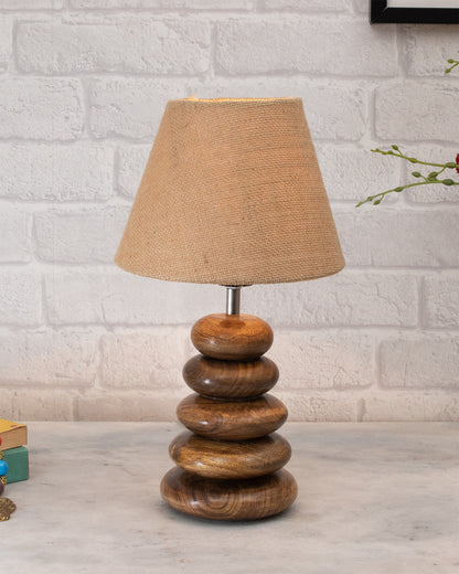 Wood Table Lamp French Country Rustic Bedside Desk Nightstand Lamp for Bedroom Living Room Office LED Bulb Included, Walnut Multi-Pebble