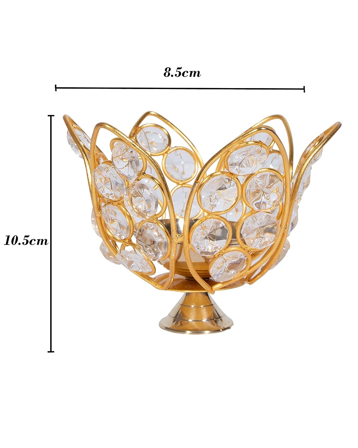 Lotus Shape Crystal Akhand Diya Jyothi Oil Deepam Brass for Puja Home Decor