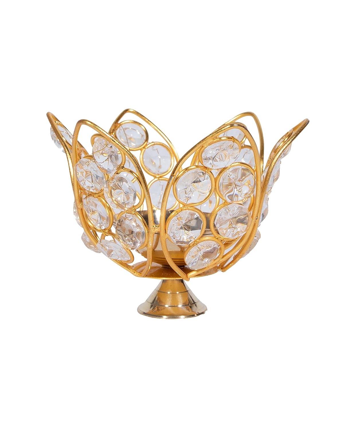 Lotus Shape Crystal Akhand Diya Jyothi Oil Deepam Brass for Puja Home Decor
