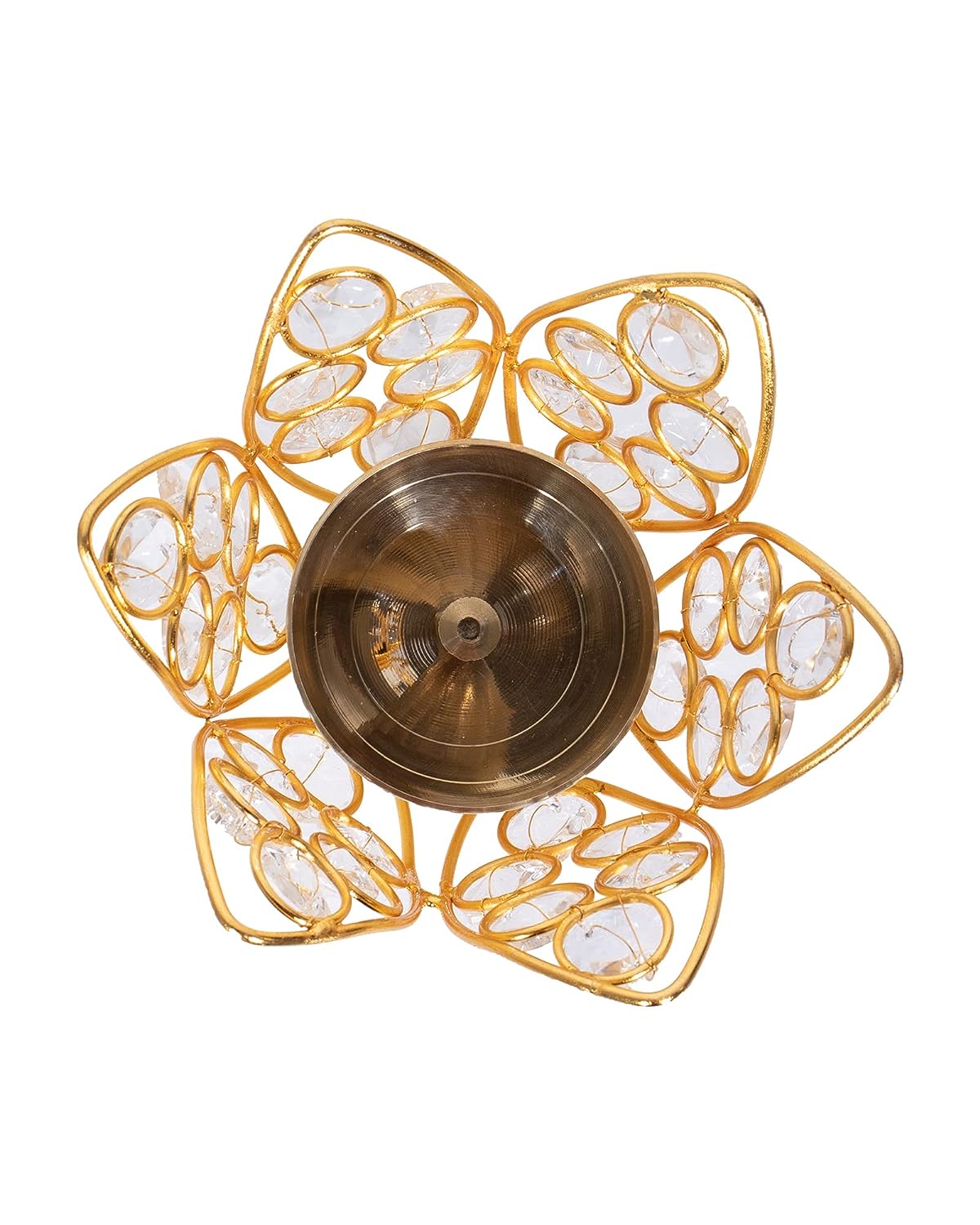 Lotus Shape Crystal Akhand Diya Jyothi Oil Deepam Brass for Puja Home Decor
