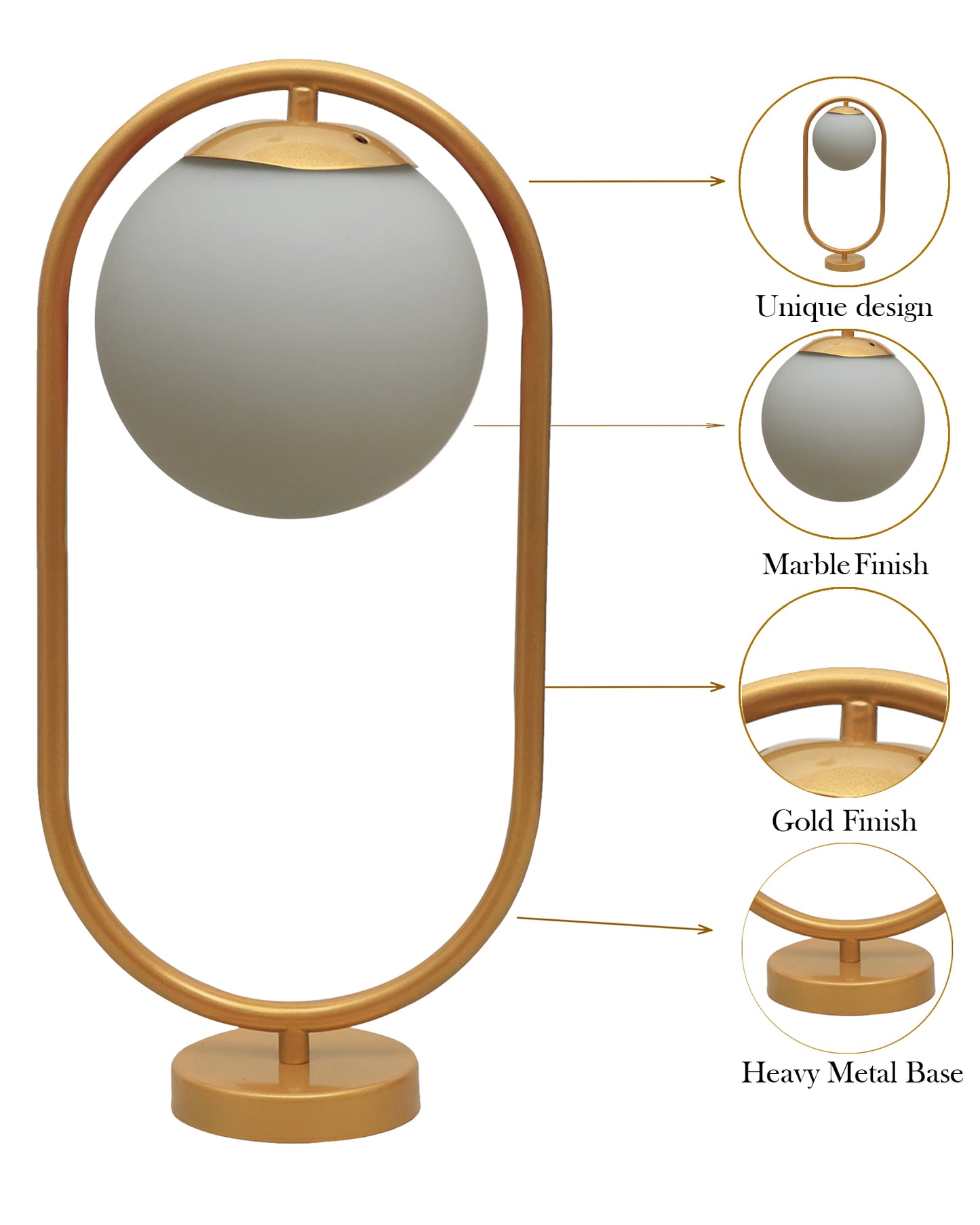 Modern Bedside Night Lamp Mini Gold Table Light Metal Gold Finished Bedside Desk Lamp with Milky White Shade for Living Room Bedroom, Oval