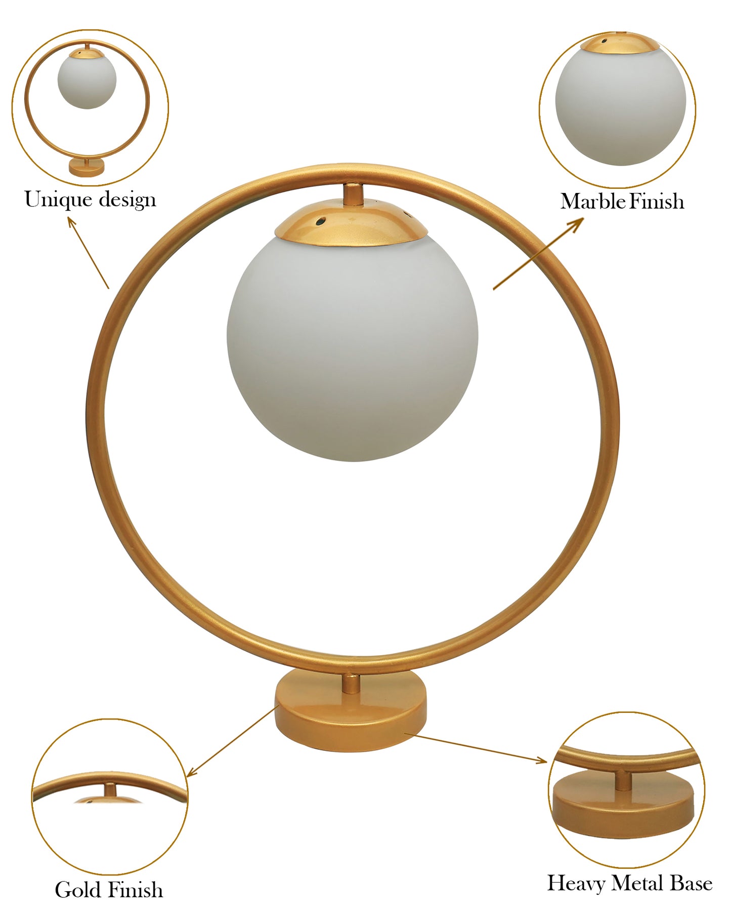 Modern Bedside Night Lamp Mini Gold Table Light Metal Gold Finished Bedside Desk Lamp with Milky White Shade for Living Room Bedroom, Round