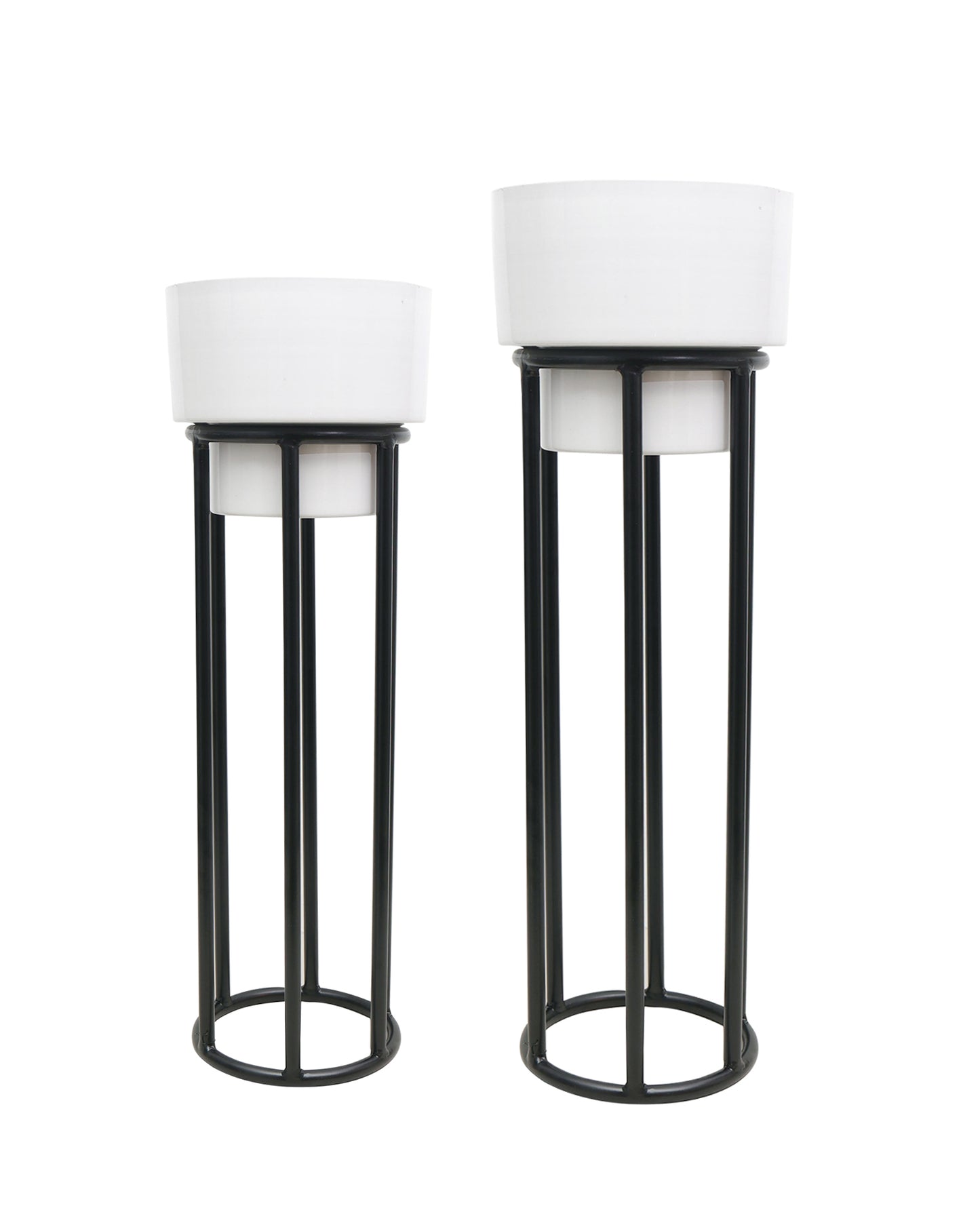 Metal Planters Outdoor & Indoor, Metal Farmhouse Decor for Garden, Patio, Porch & Balcony, Pots with Stand, Front Door Decorative set of 2, Black Round Base