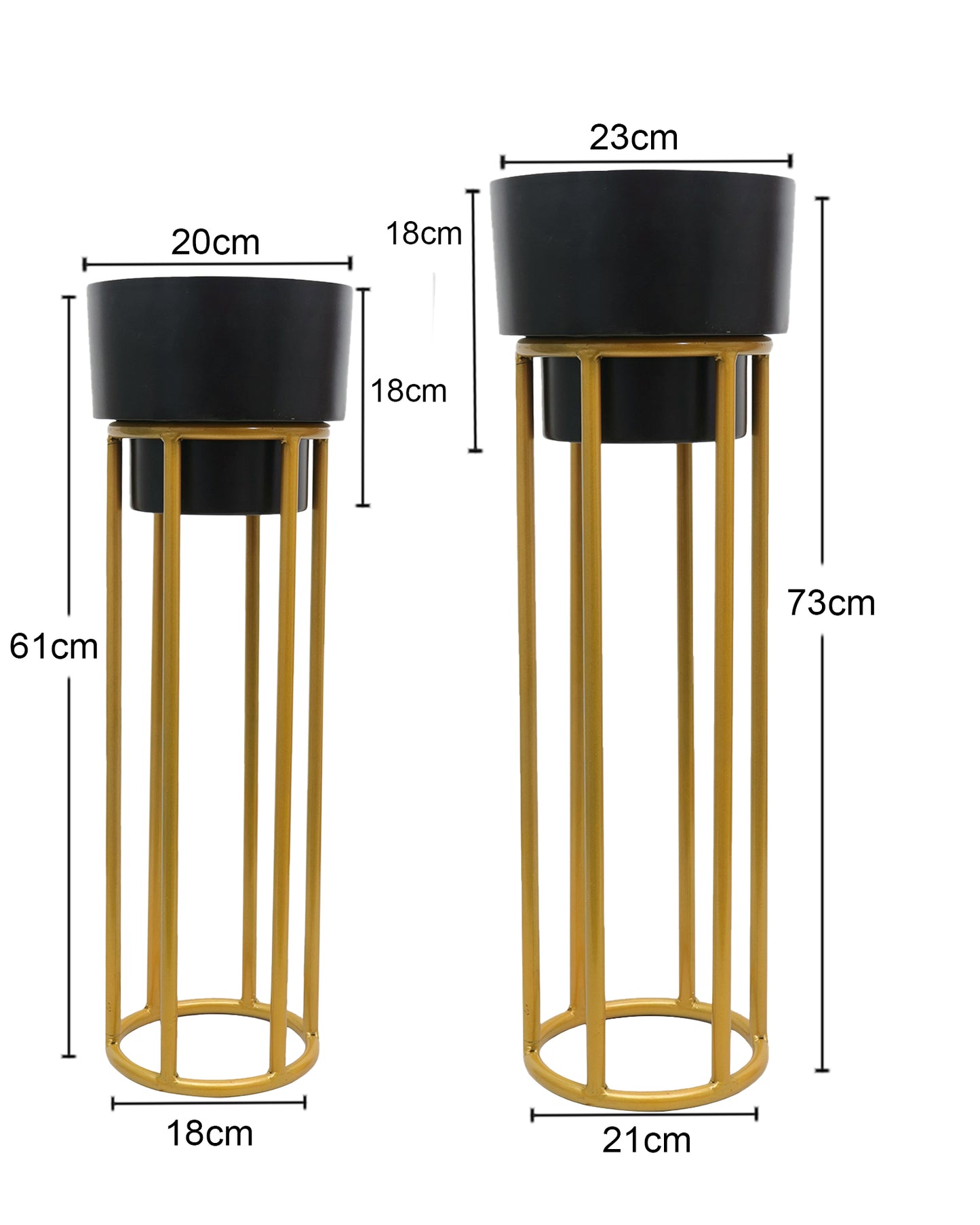 Metal Planters Outdoor & Indoor, Metal Farmhouse Decor for Garden, Patio, Porch & Balcony, Pots with Stand, Front Door Decorative set of 2, Black Round Base